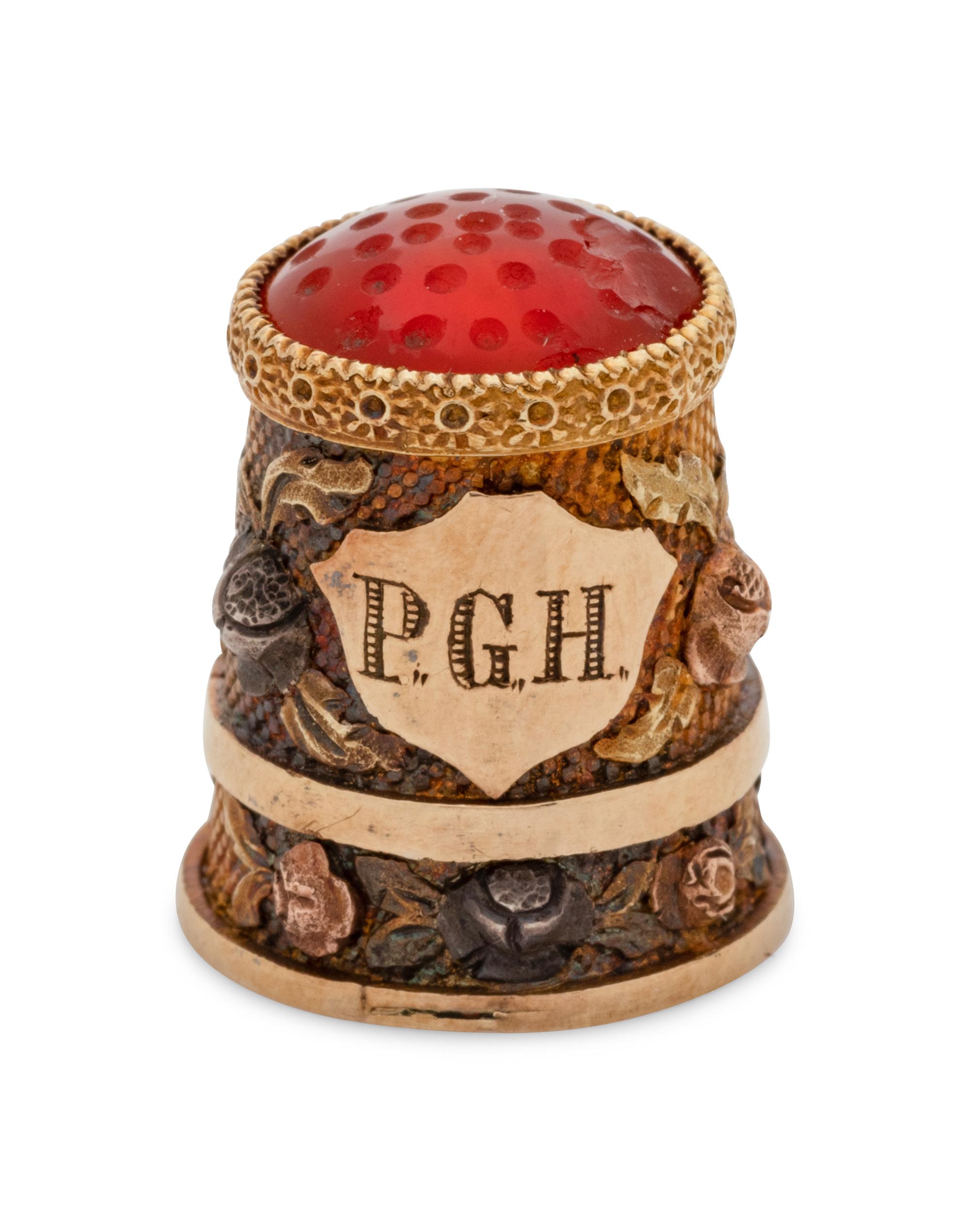 A Continental Gold, Silver and Hardstone Inset Child's Thimble