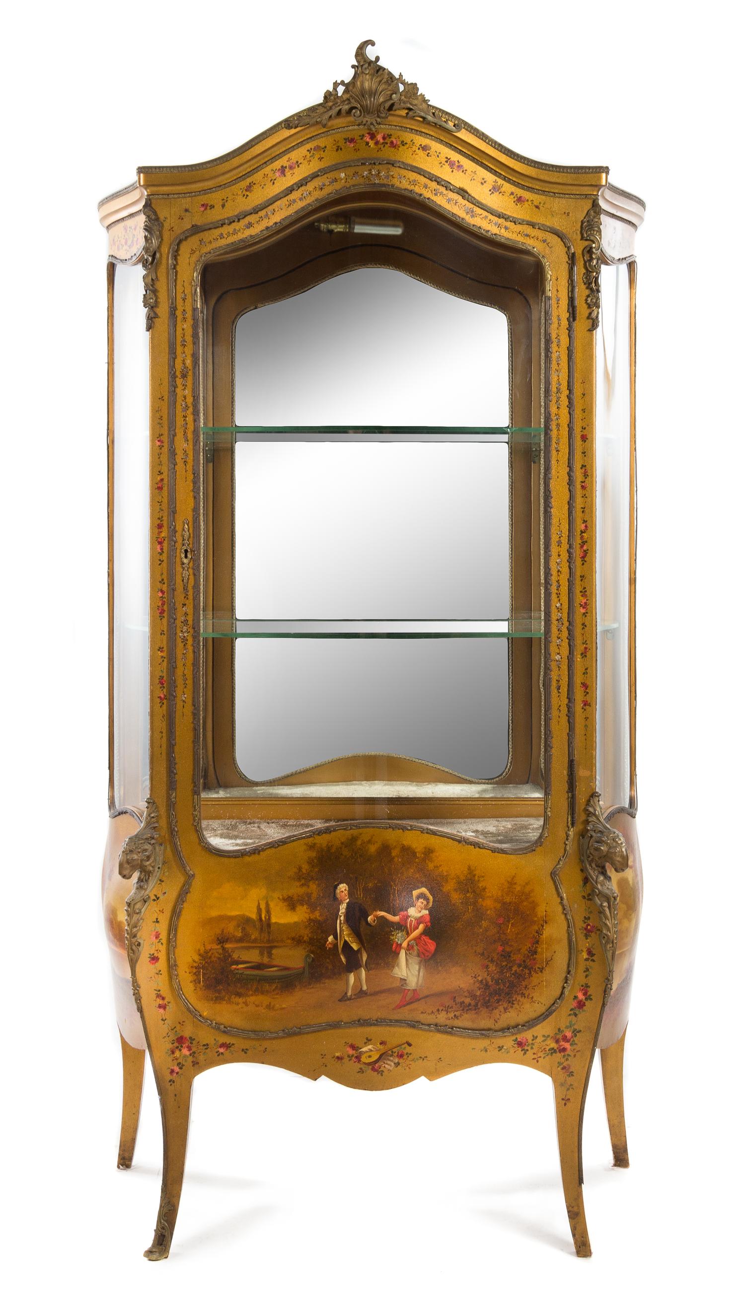 A Louis XV Style Gilt Bronze Mounted Vernis Martin Vitrine Height 74 1/8 x width 37 1/2 x depth 18 inches. — EARLY 20TH CENTURY