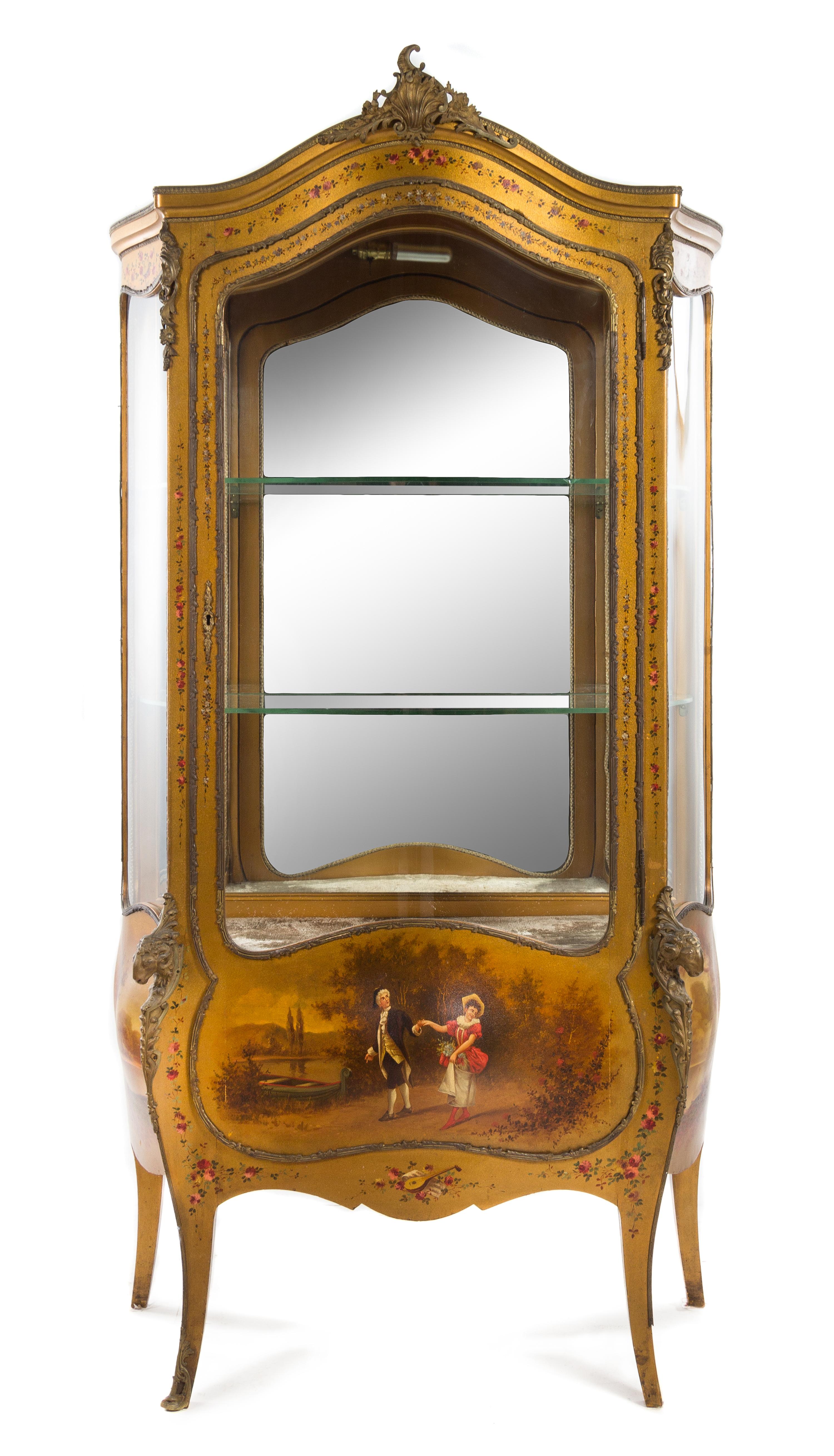 A Louis XV Style Gilt Bronze Mounted Vernis Martin Vitrine Height 74 1/8 x width 37 1/2 x depth 18 inches. — EARLY 20TH CENTURY