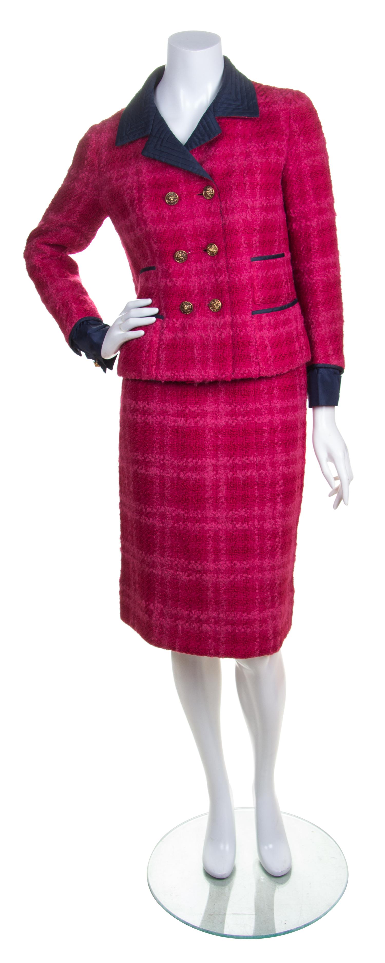 A Chanel Fuschia Tweed Skirt Suit,