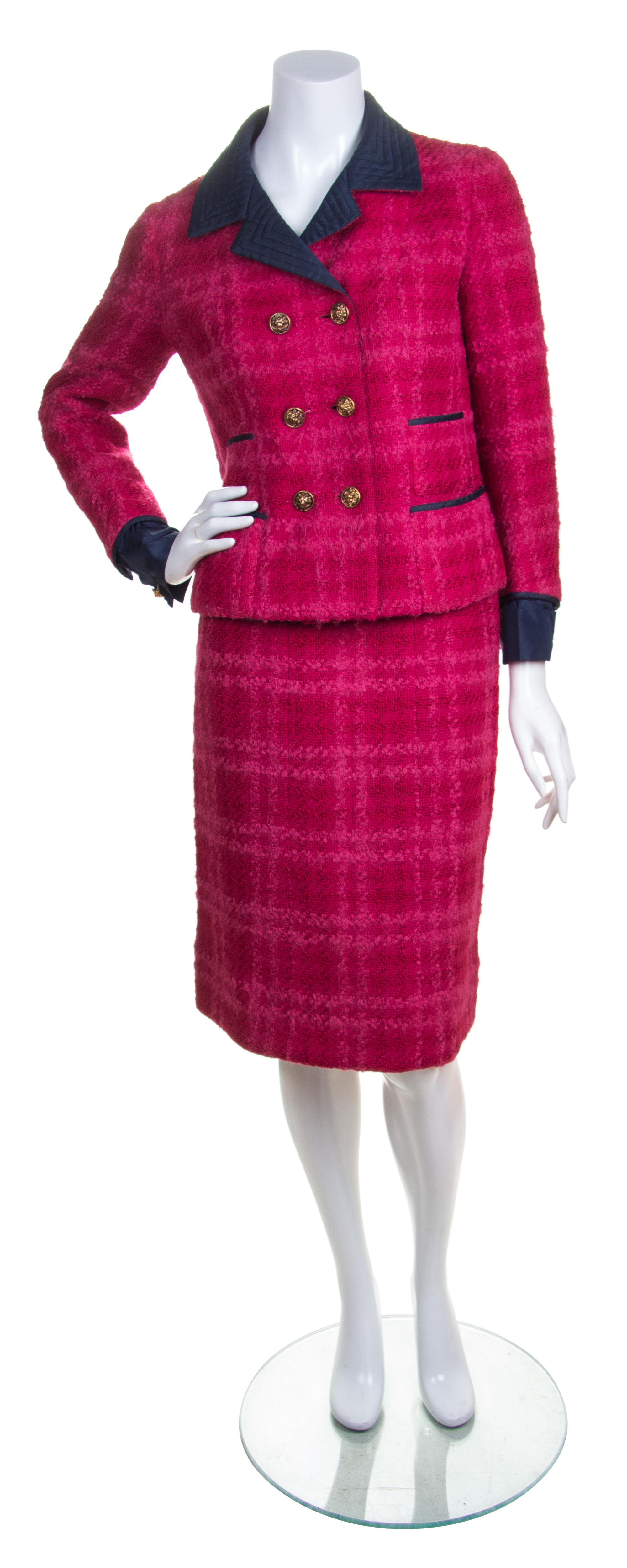 A Chanel Fuschia Tweed Skirt Suit,