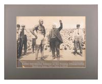 [BOXING]. A group of 3 large format photographs of the Jack Johnson and James Jeffries championship battle at Reno, Nevada. 4 July 1910.