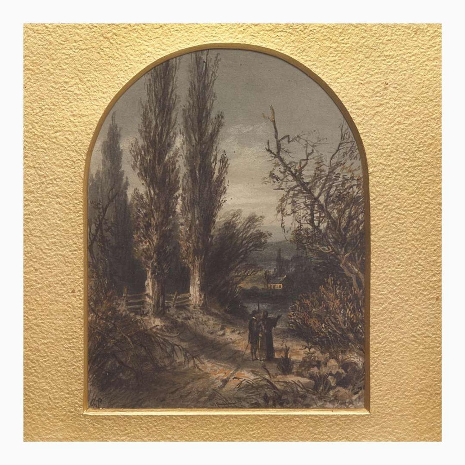 Attributed to Mary Jane Peale (1827-1902) and other Two Works: Miniature View of Chilton Castle, Lake Geneva and Small Landscape with Figures