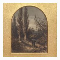 Attributed to Mary Jane Peale (1827-1902) and other Two Works: Miniature View of Chilton Castle, Lake Geneva and Small Landscape with Figures
