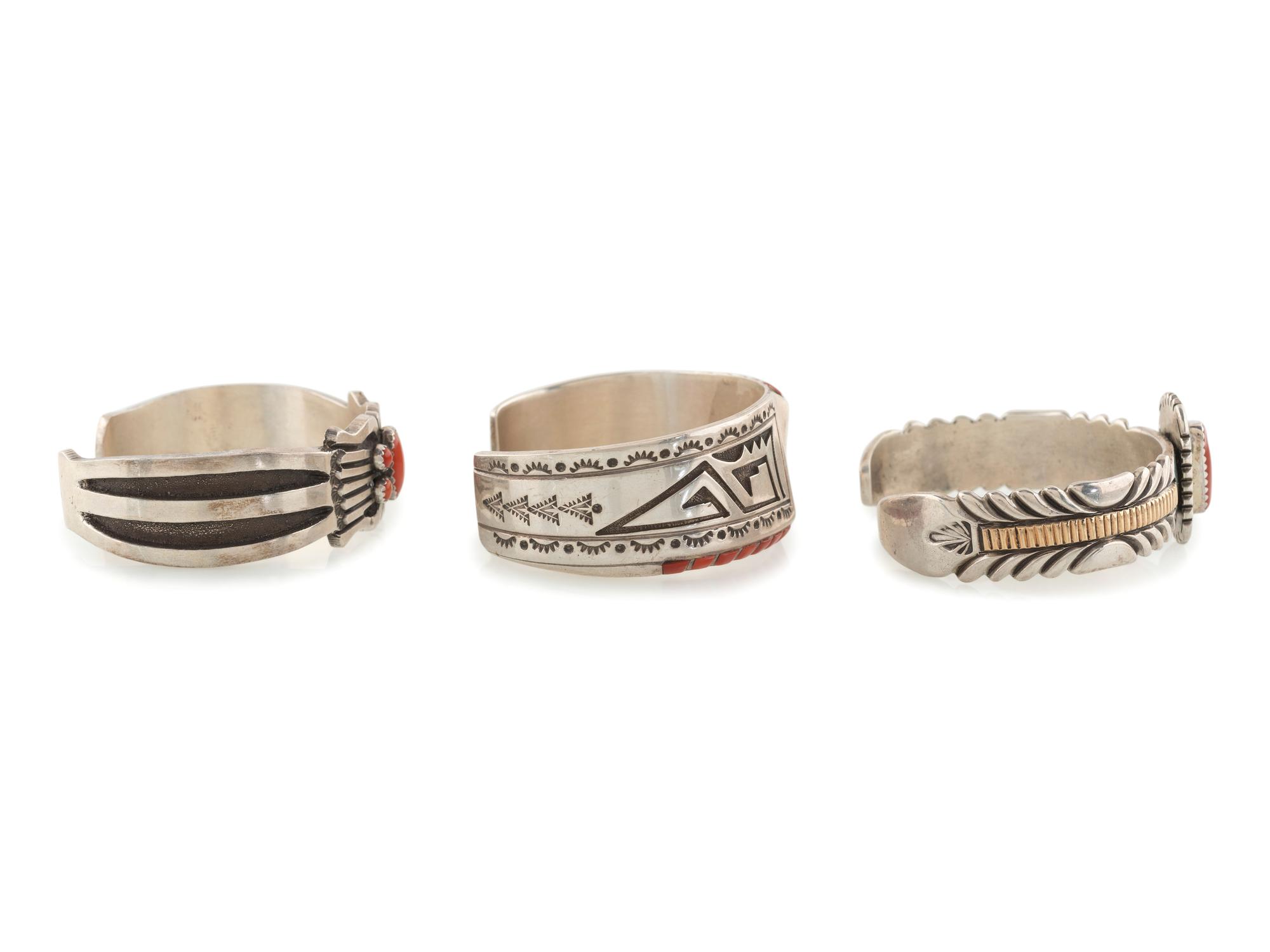 Navajo Sterling Silver and Coral Cuff Bracelets