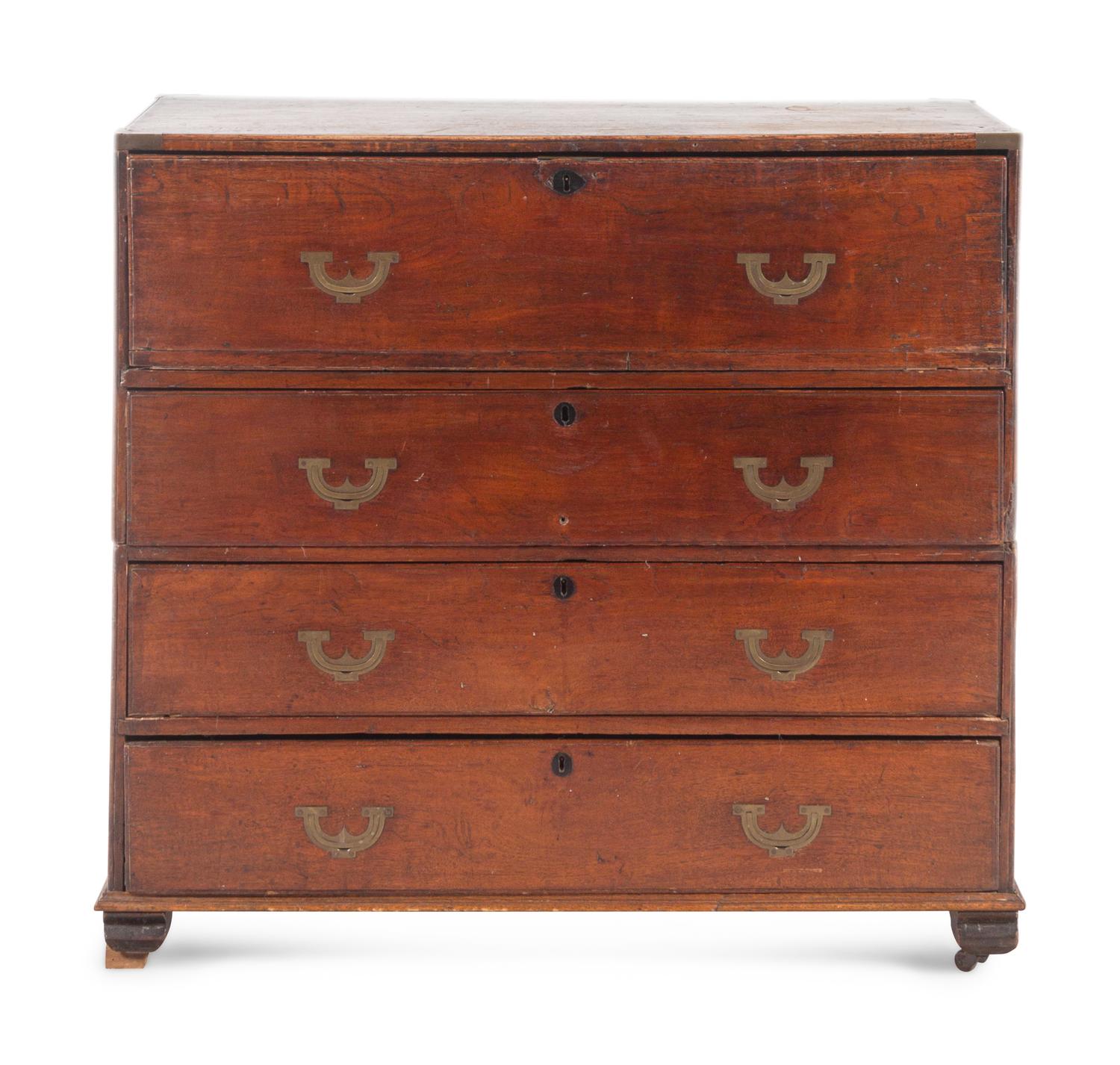 An English Brass Mounted Elm Campaign Desk