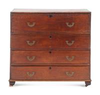 An English Brass Mounted Elm Campaign Desk