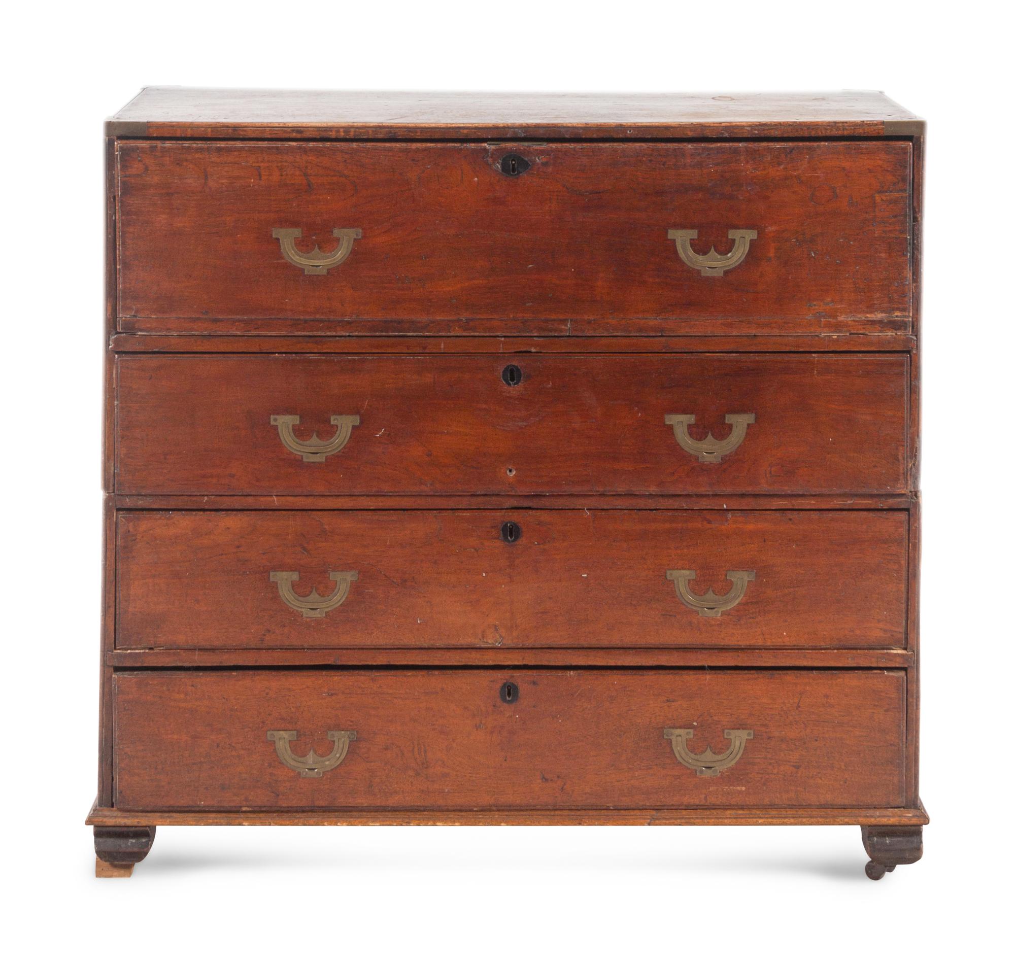 An English Brass Mounted Elm Campaign Desk