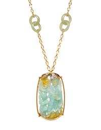 A 14 Karat Bicolor Jadeite and Diamond Necklace,