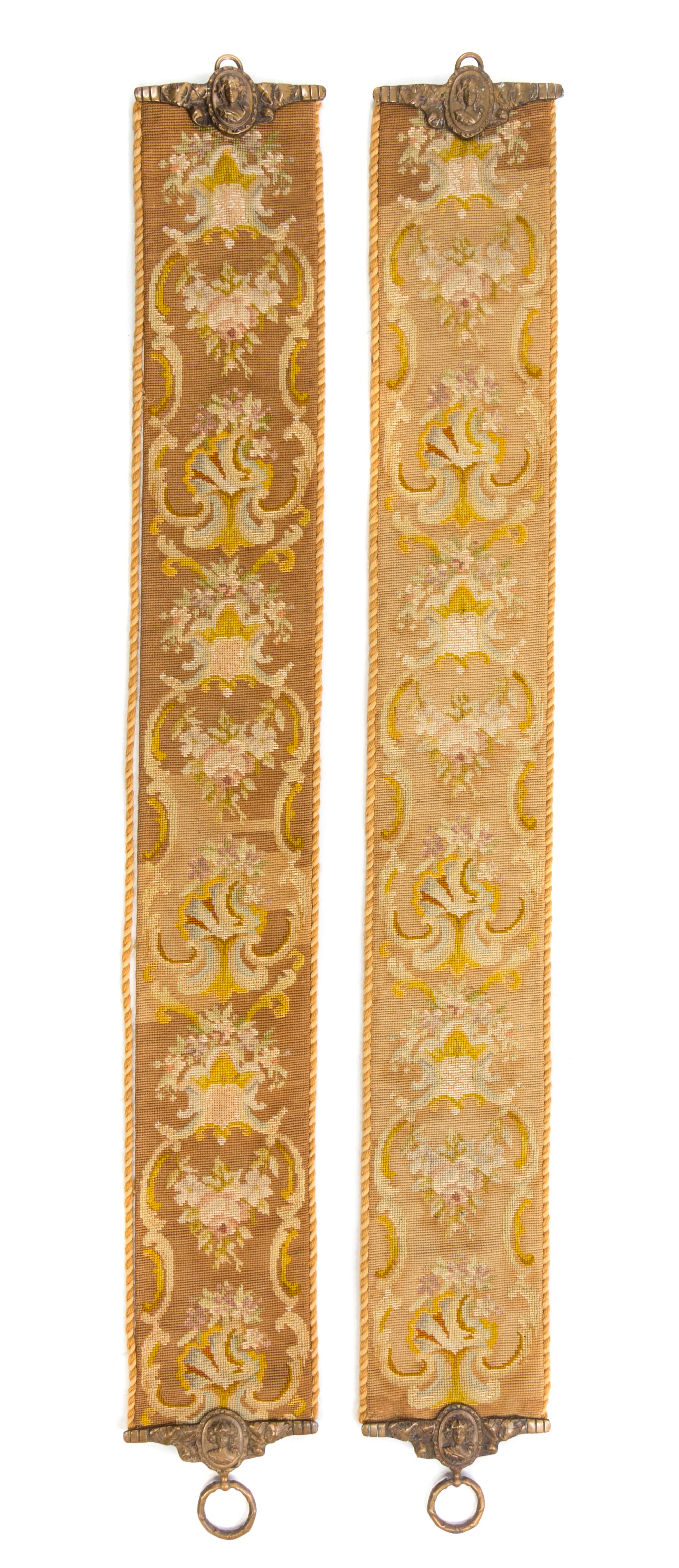 A Pair of Victorian Needlepoint Bell Pulls Width 6 3/4 inches.
