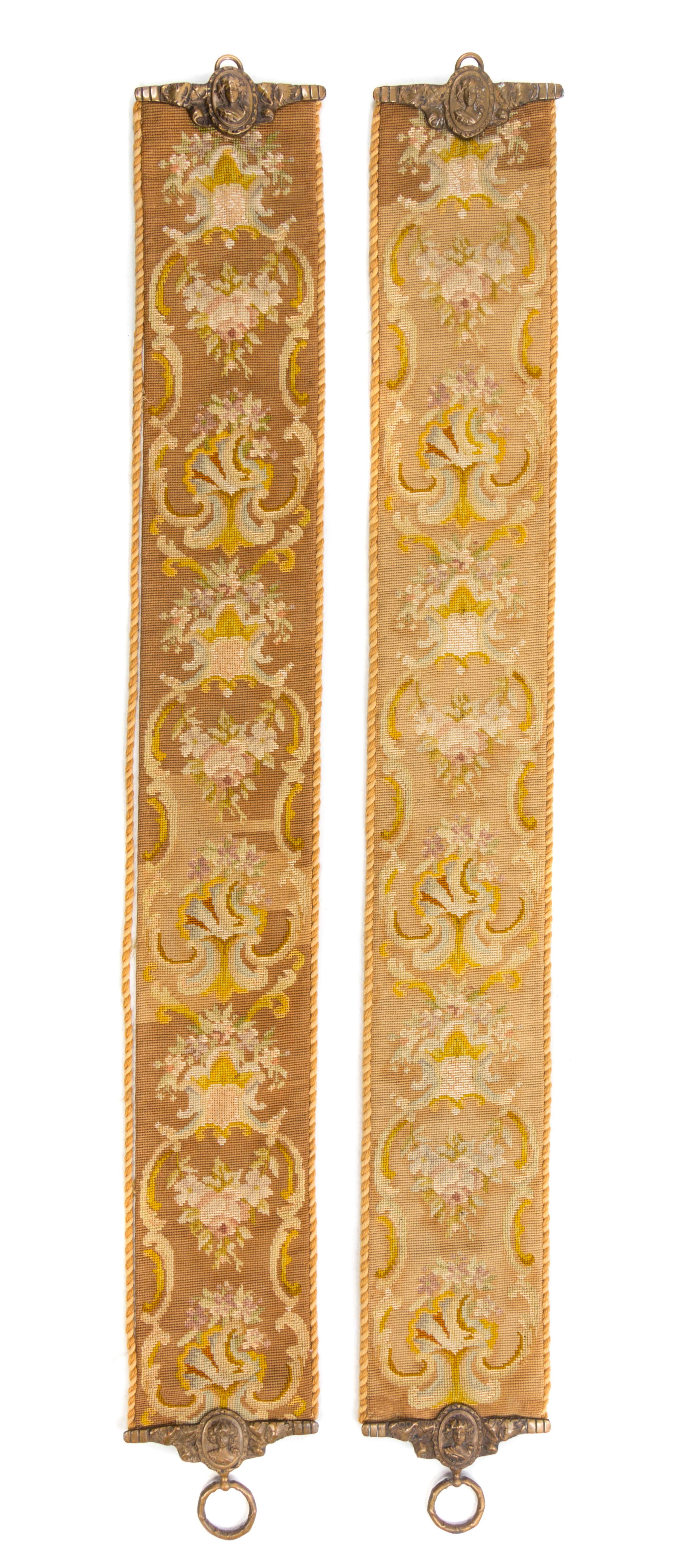 A Pair of Victorian Needlepoint Bell Pulls Width 6 3/4 inches.