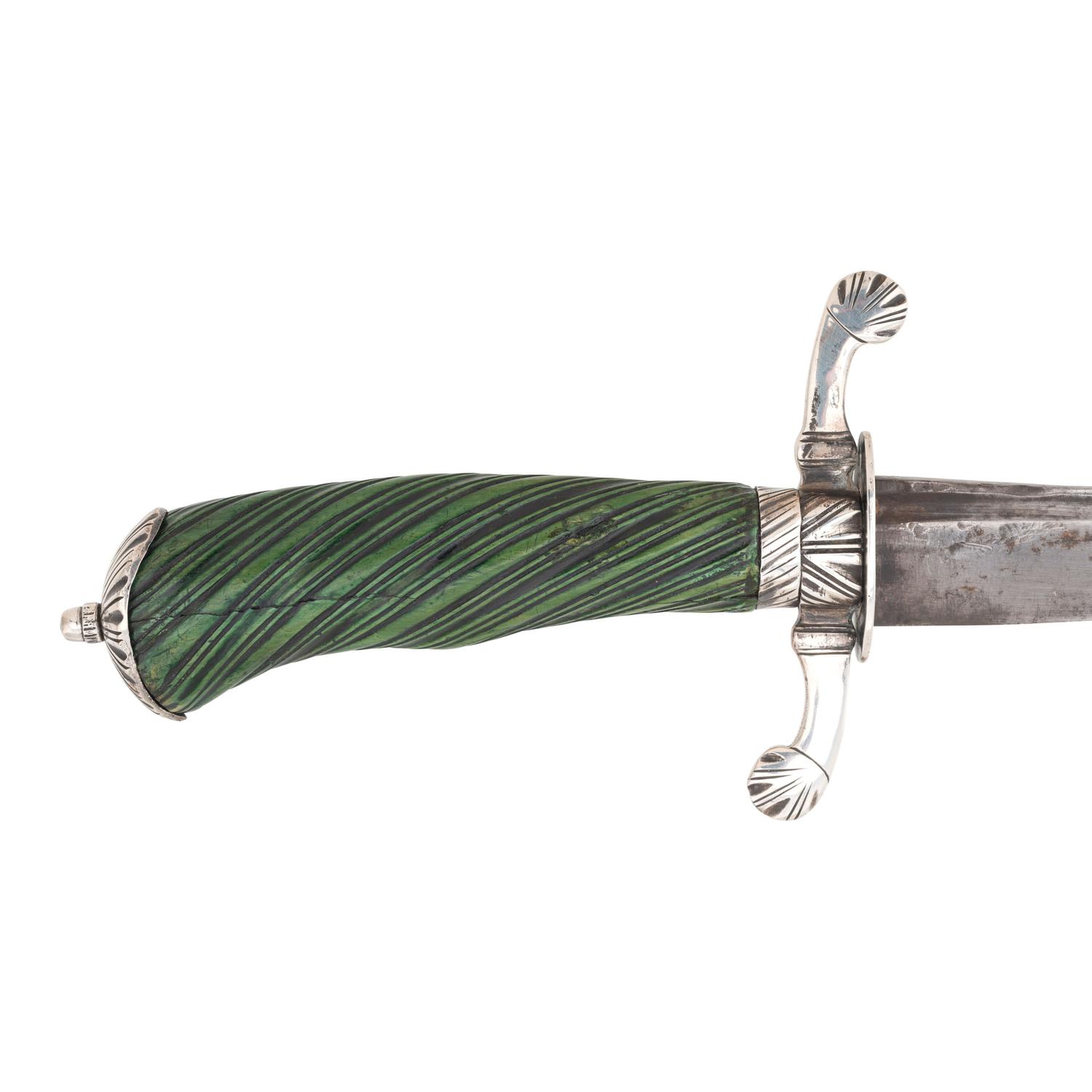 18th Century Silver Mounted Cuttoe with Green Dyed Spiral Grip