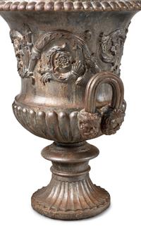 A Pair of Cast Iron Campagna-Form Garden Urns