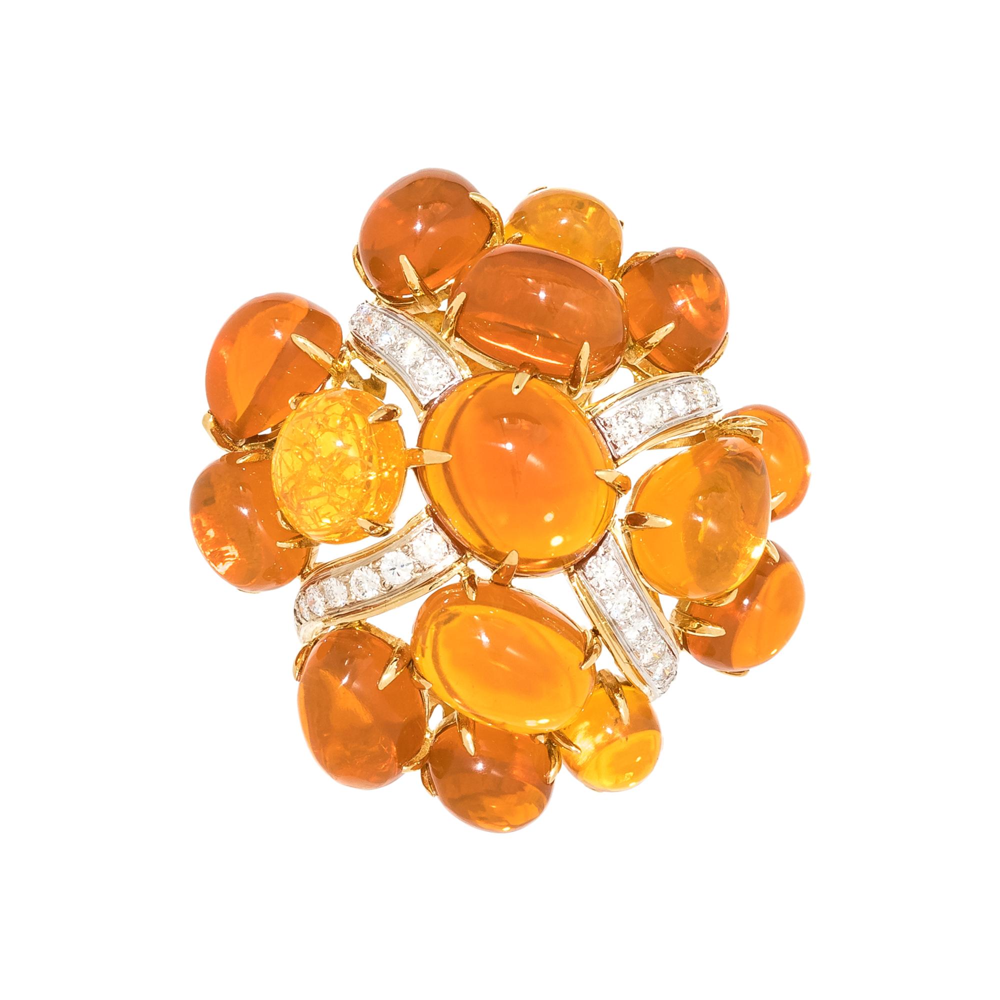SEAMAN SCHEPPS, FIRE OPAL AND DIAMOND 'BUBBLE' BROOCH