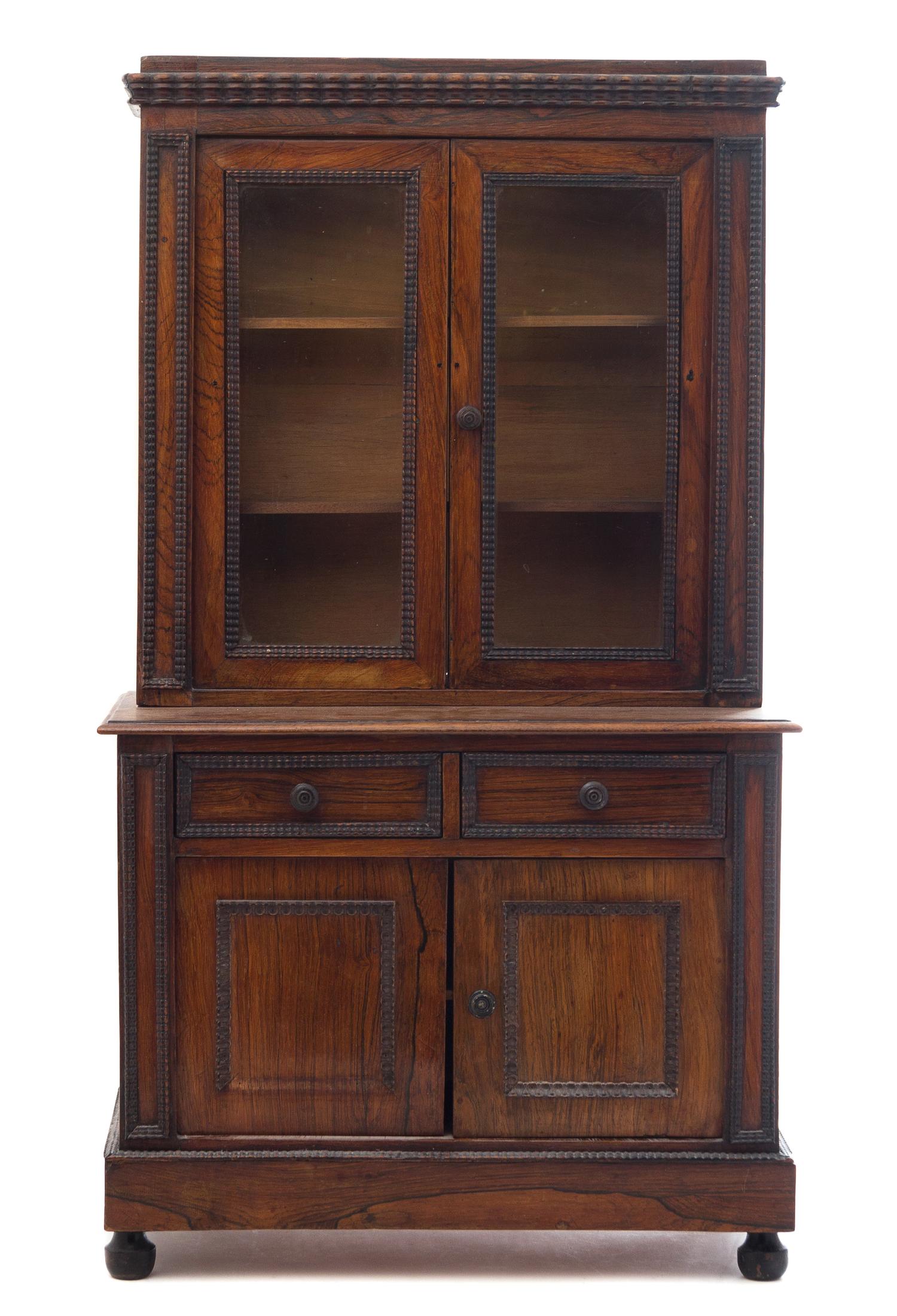 A Diminutive Step-Back Cupboard Height 27 3/4 x width 16 x depth 8 inches. — 19TH/20TH CENTURY