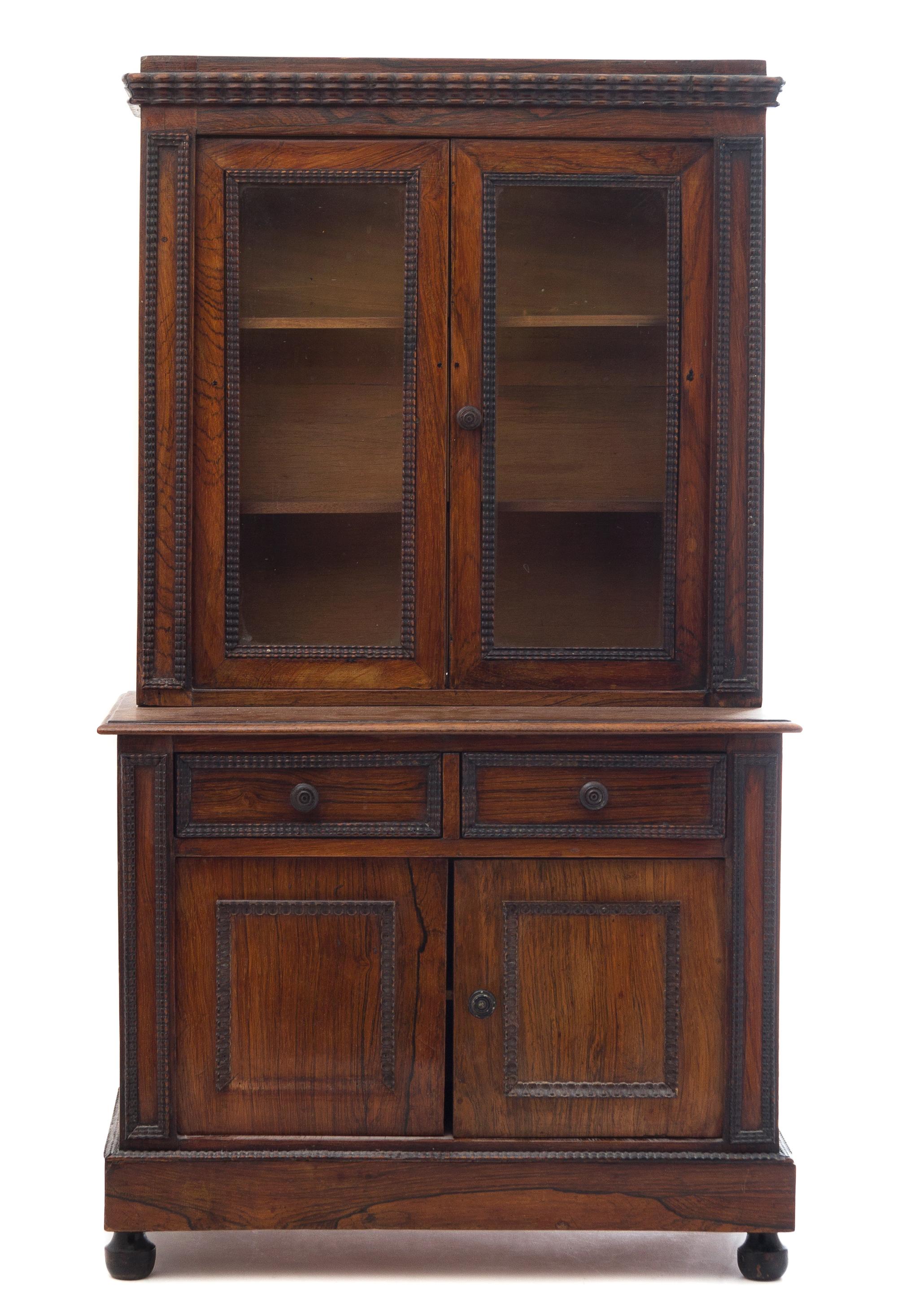 A Diminutive Step-Back Cupboard Height 27 3/4 x width 16 x depth 8 inches. — 19TH/20TH CENTURY