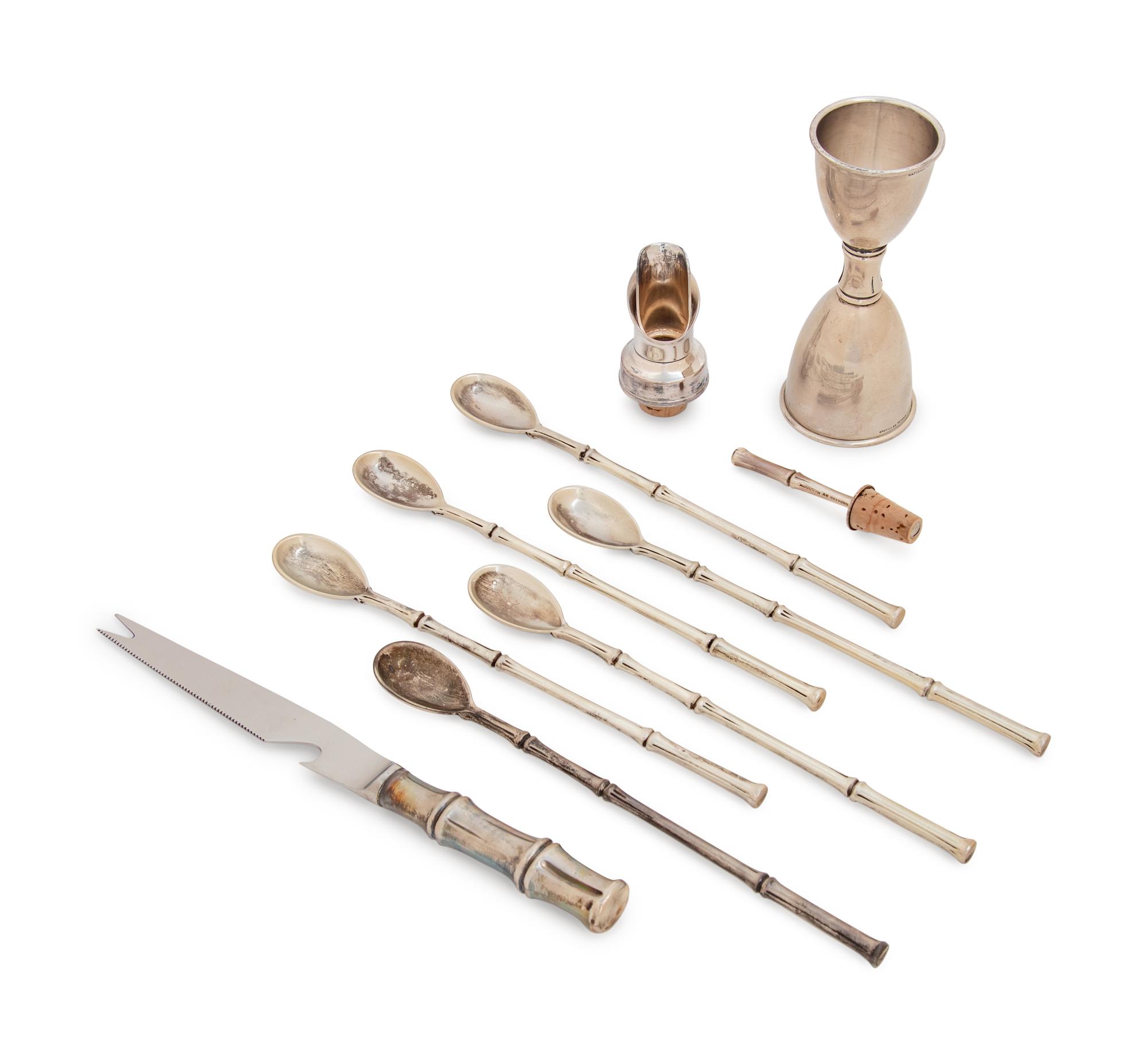 A Group of Nine Tiffany & Co. Silver Bamboo Pattern Bar Articles