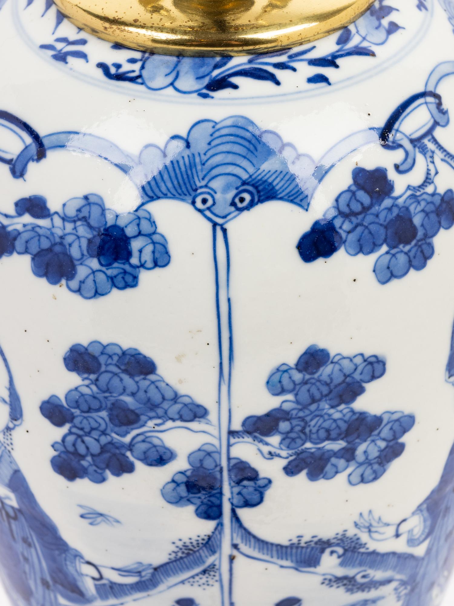 A Chinese Blue and White Porcelain Baluster Vase Mounted as a Lamp