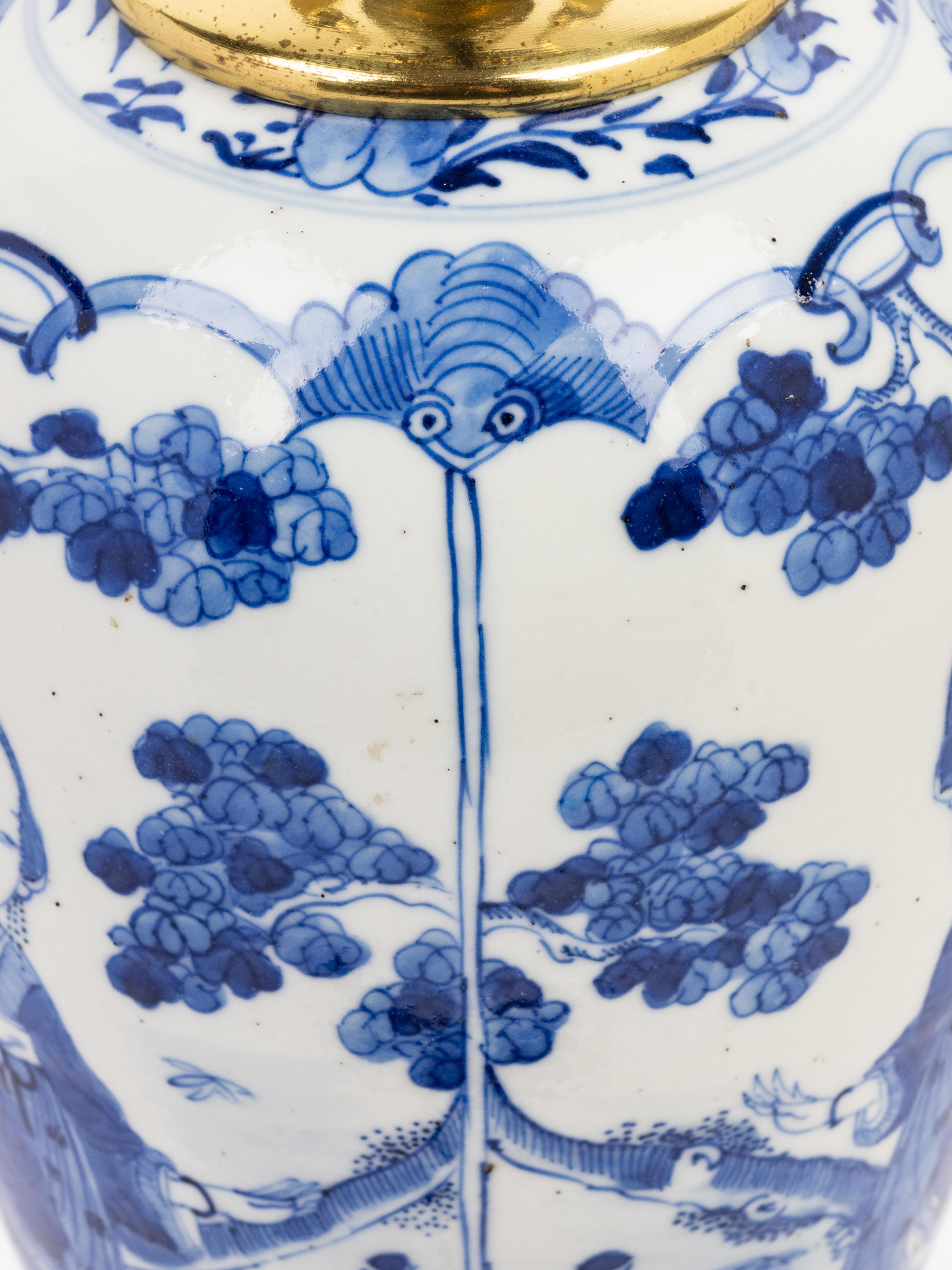 A Chinese Blue and White Porcelain Baluster Vase Mounted as a Lamp