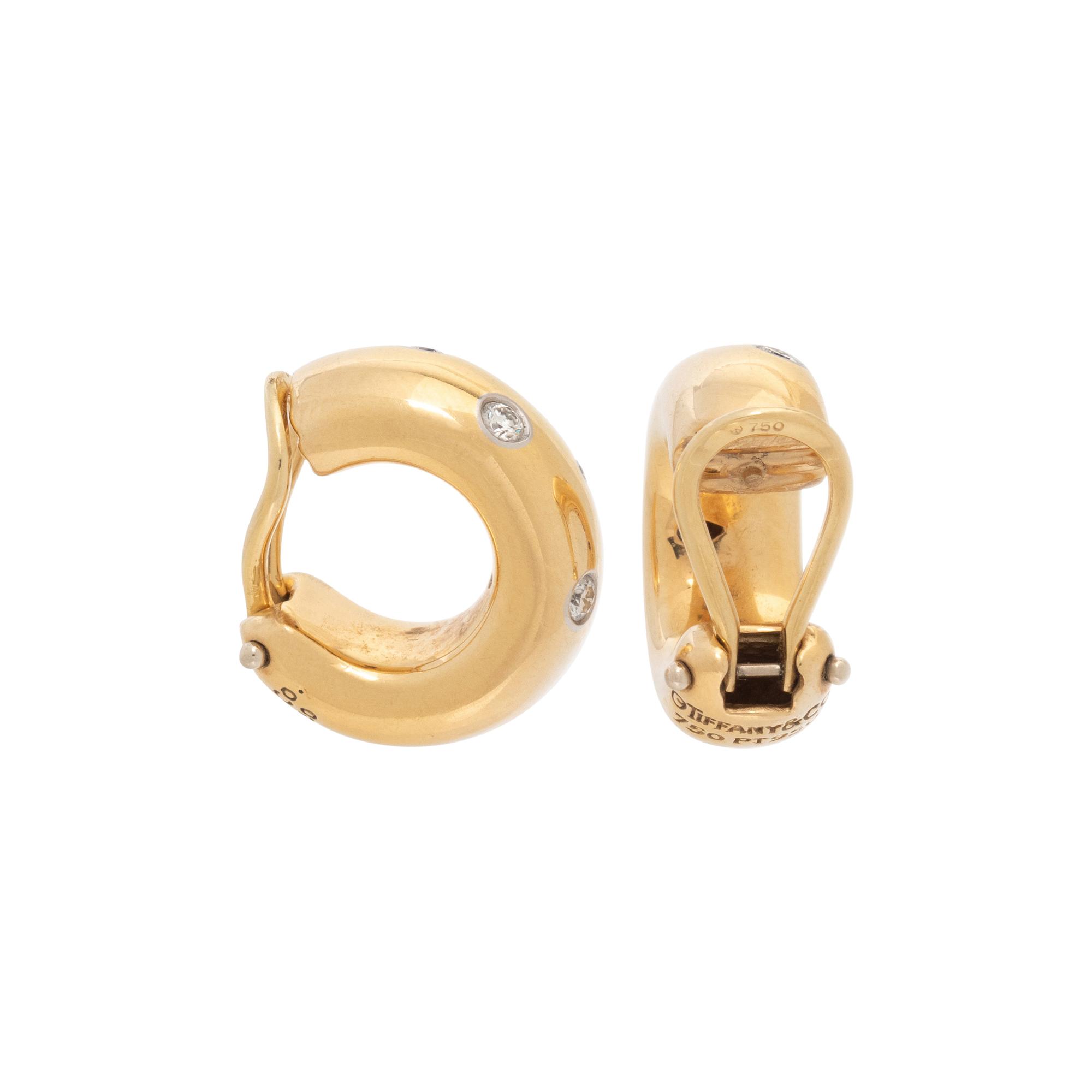 TIFFANY & CO., YELLOW GOLD AND DIAMOND 'ETOILE' HOOP EARRINGS