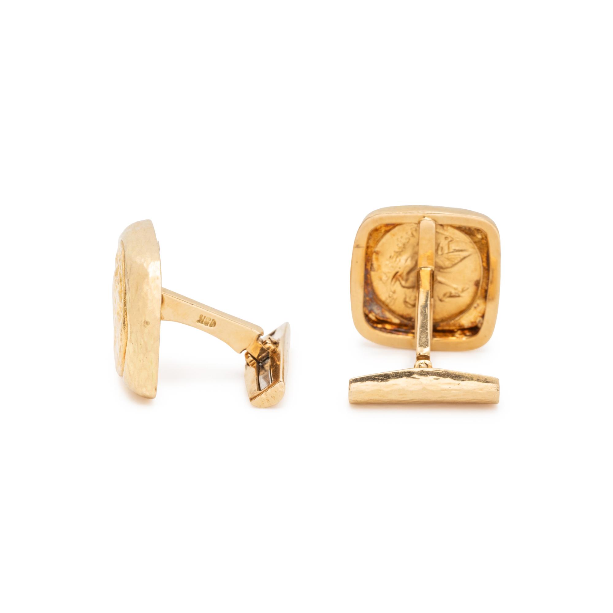 DAVID WEBB, YELLOW GOLD AND COIN CUFFLINKS