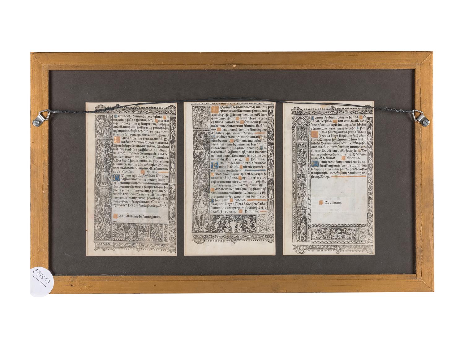 [BOOK OF HOURS]. HARDOUYN, Gilles and Germain (Paris, ca. 1500). A group of 5 printed leaves from a French Book of Hours, likely executed in the workshop of Gilles and Germain Hardouyn (Active ca. 1491-1541). Latin.
