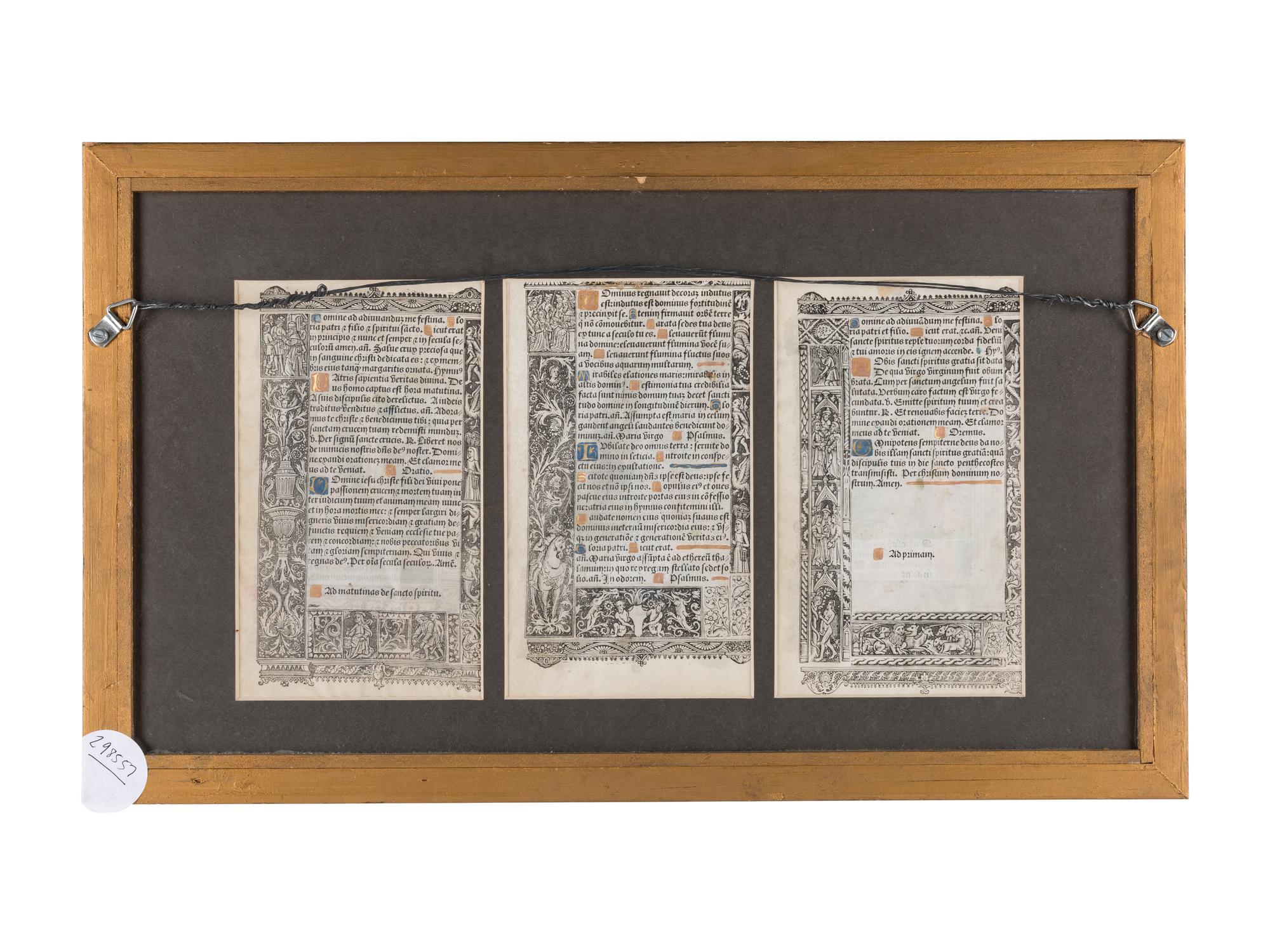 [BOOK OF HOURS]. HARDOUYN, Gilles and Germain (Paris, ca. 1500). A group of 5 printed leaves from a French Book of Hours, likely executed in the workshop of Gilles and Germain Hardouyn (Active ca. 1491-1541). Latin.