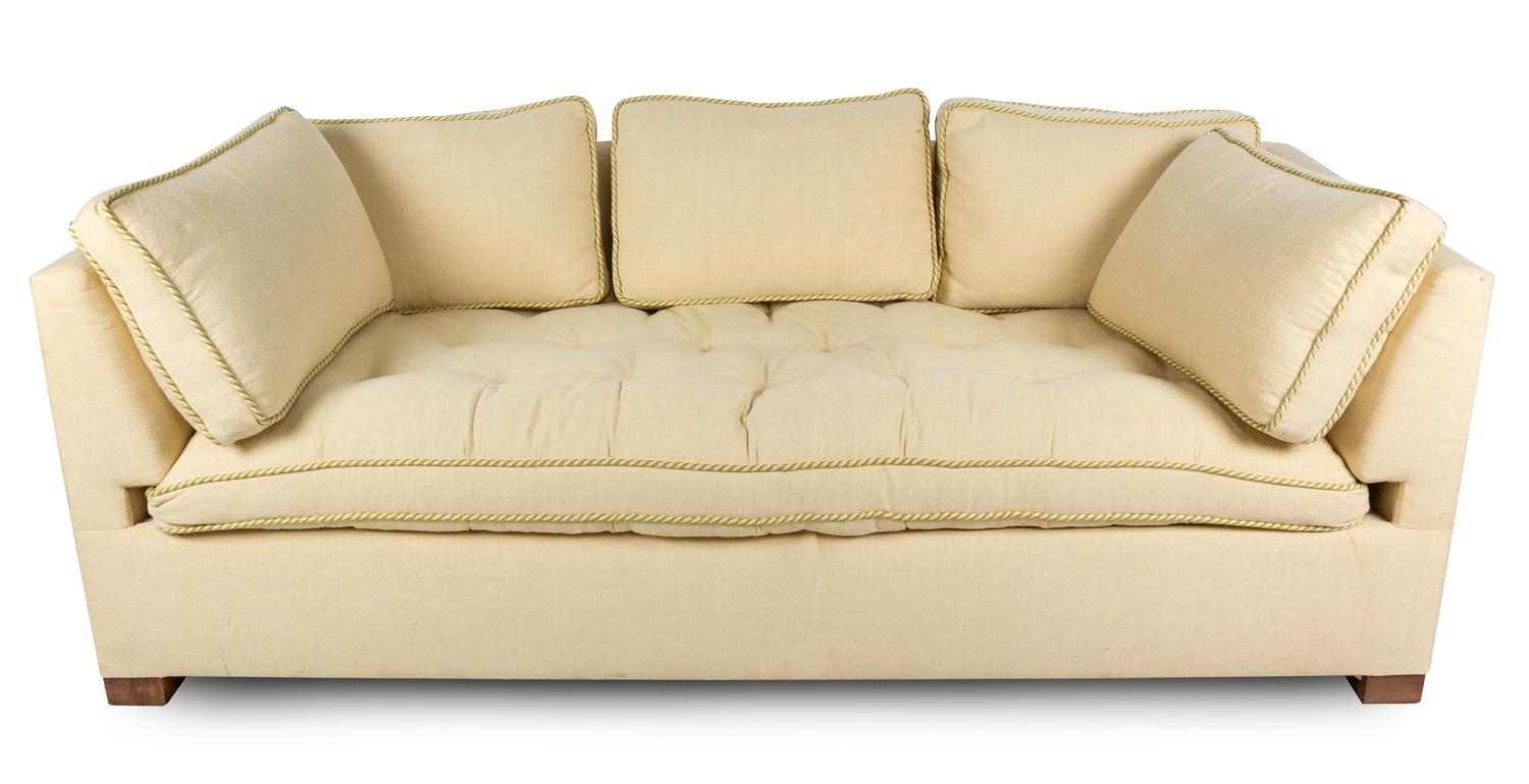 A Contemporary Upholstered Sofa Length 82 1/2 inches.