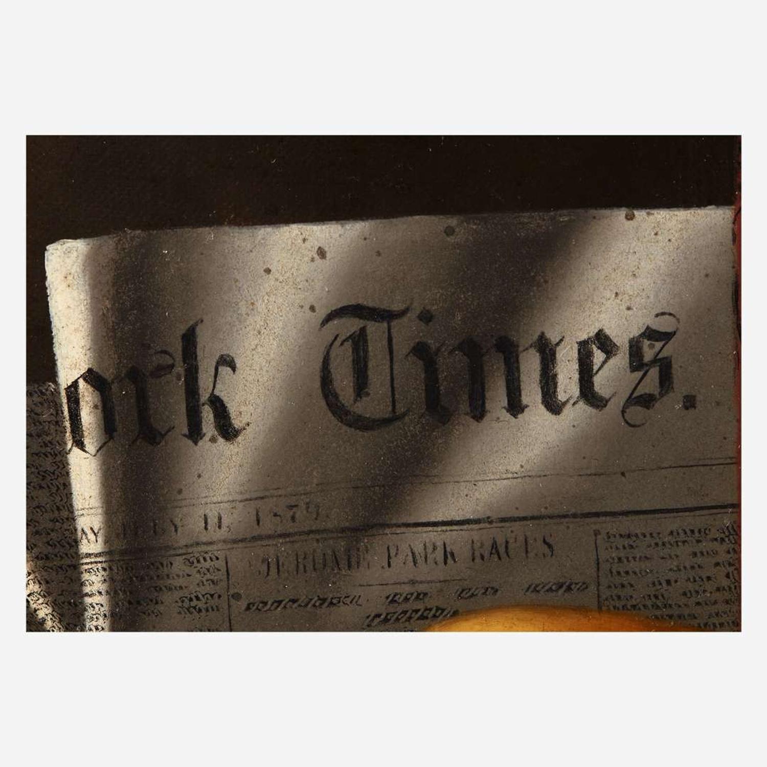 William Michael Harnett (American, 1848–1892) Still Life with New York Times, Tobacco Jar, Pipe and Matches