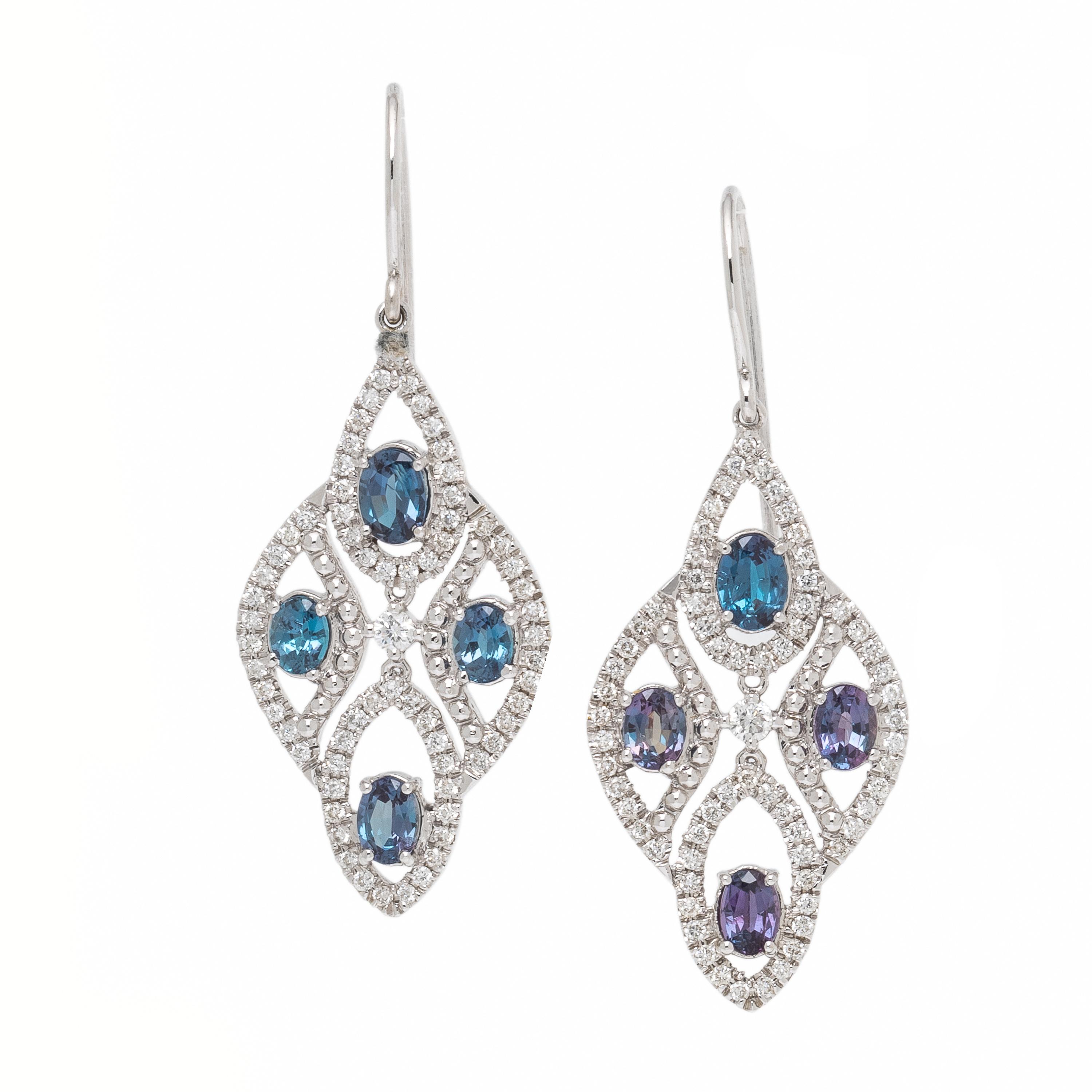 Hubert, Synthetic Alexandrite, Diamond, and White Gold Earrings