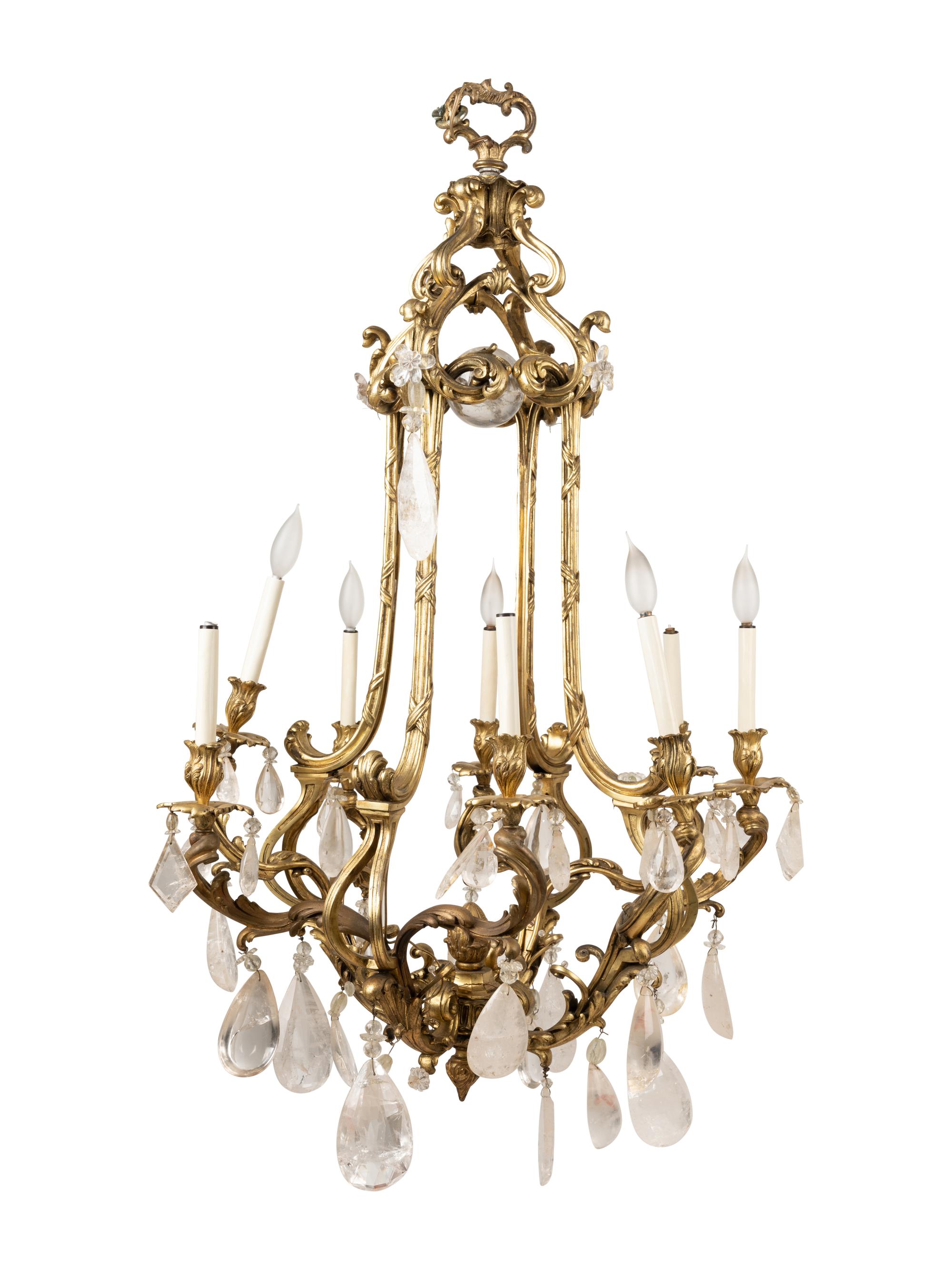 A French Gilt Bronze and Rock Crystal Eight-Light Chandelier