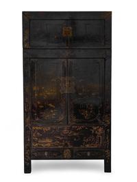 A Chinese Black and Gilt Lacquer Two-Part Tansu — 19TH CENTURY