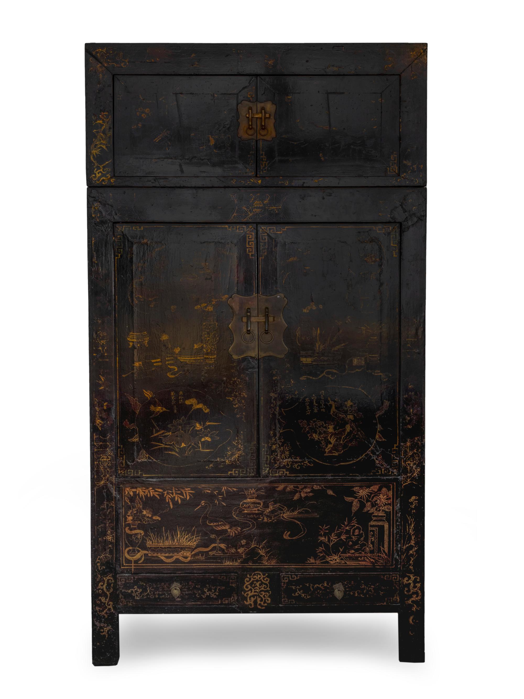 A Chinese Black and Gilt Lacquer Two-Part Tansu — 19TH CENTURY