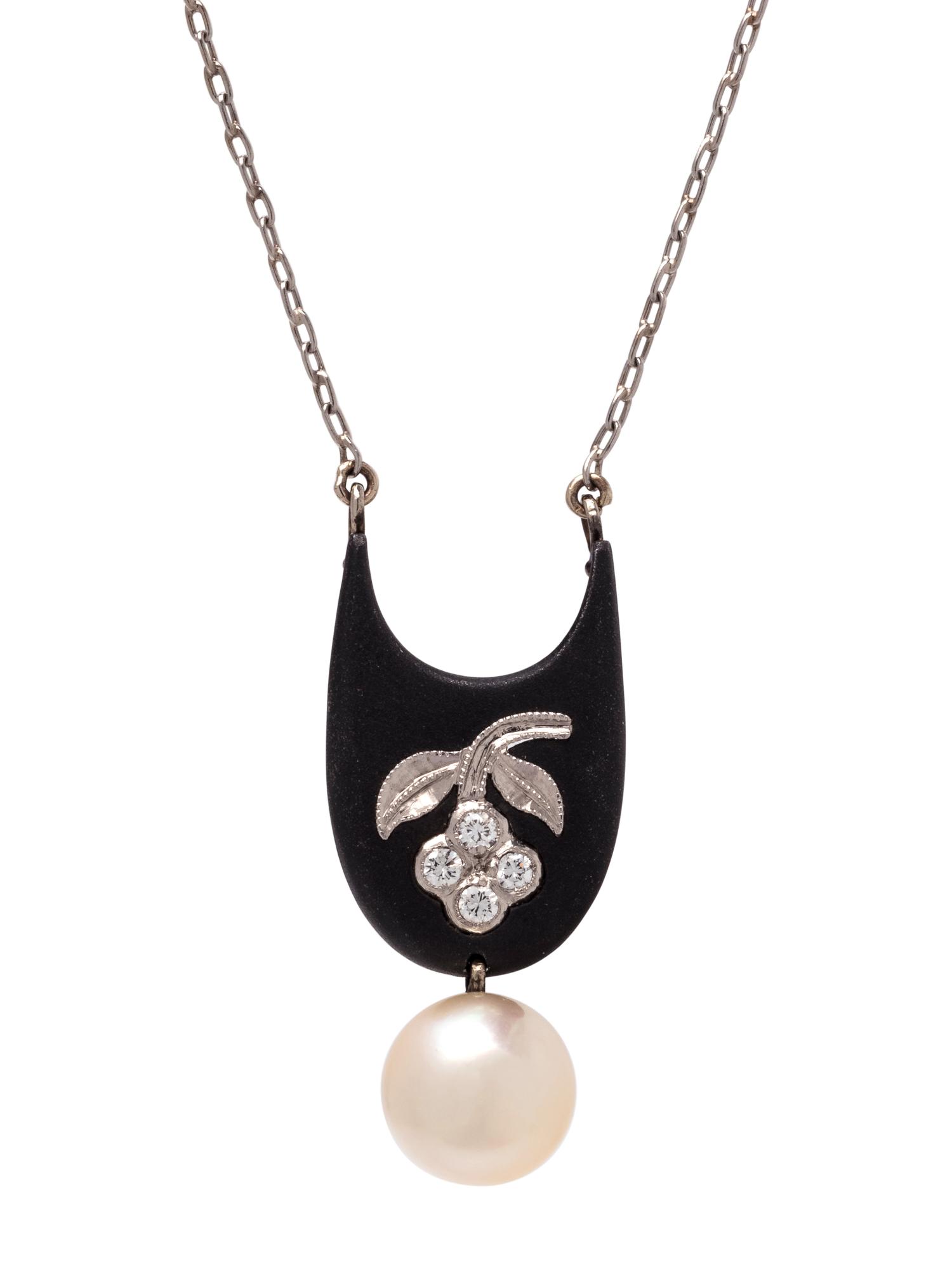 MARSH & CO., CULTURED PEARL AND DIAMOND NECKLACE