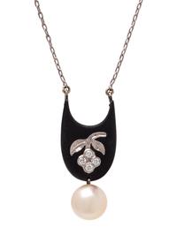 MARSH & CO., CULTURED PEARL AND DIAMOND NECKLACE