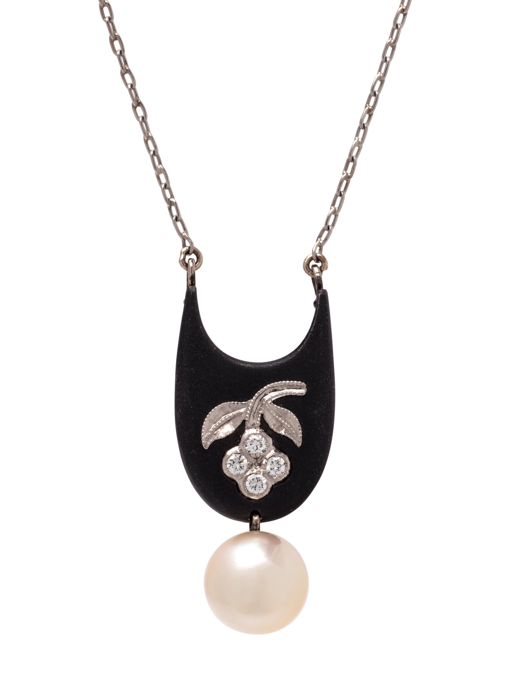 MARSH & CO., CULTURED PEARL AND DIAMOND NECKLACE