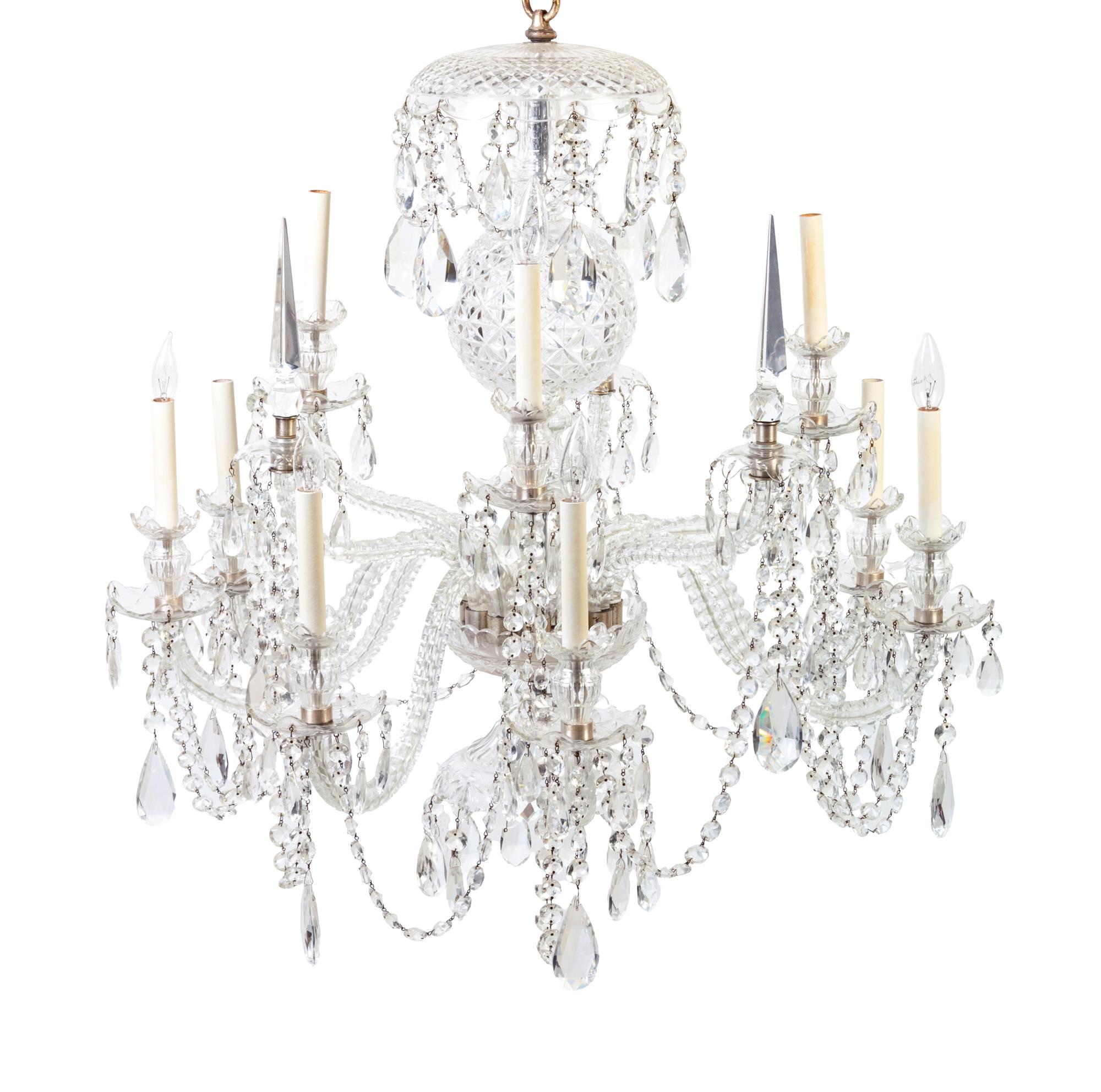 A Georgian Style Cased Glass Nine-Light Chandelier