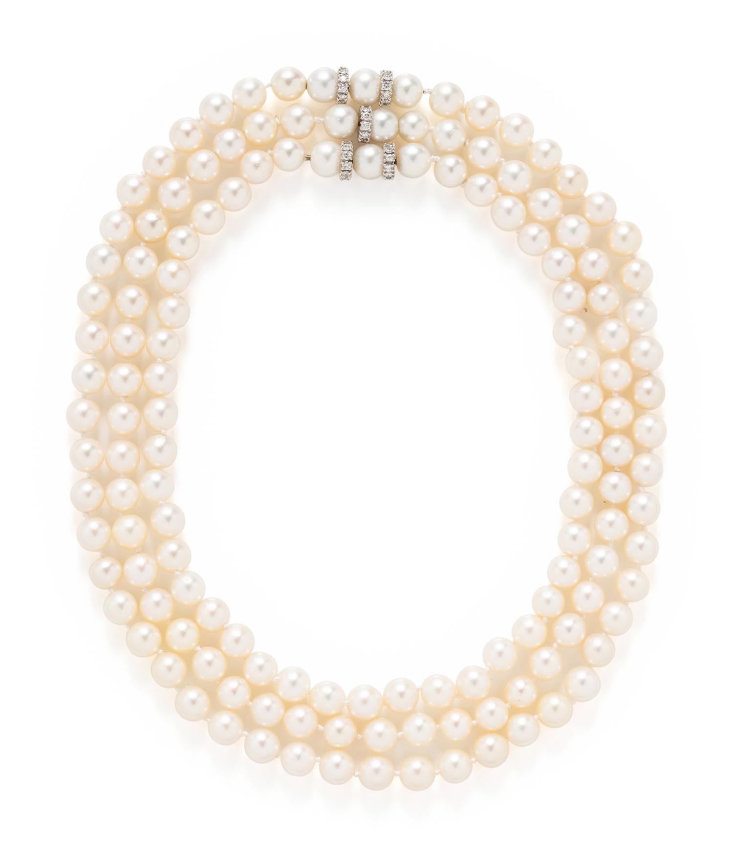 COLLECTION OF CONVERTIBLE CULTURED PEARL AND DIAMOND NECKLACES
