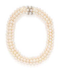COLLECTION OF CONVERTIBLE CULTURED PEARL AND DIAMOND NECKLACES