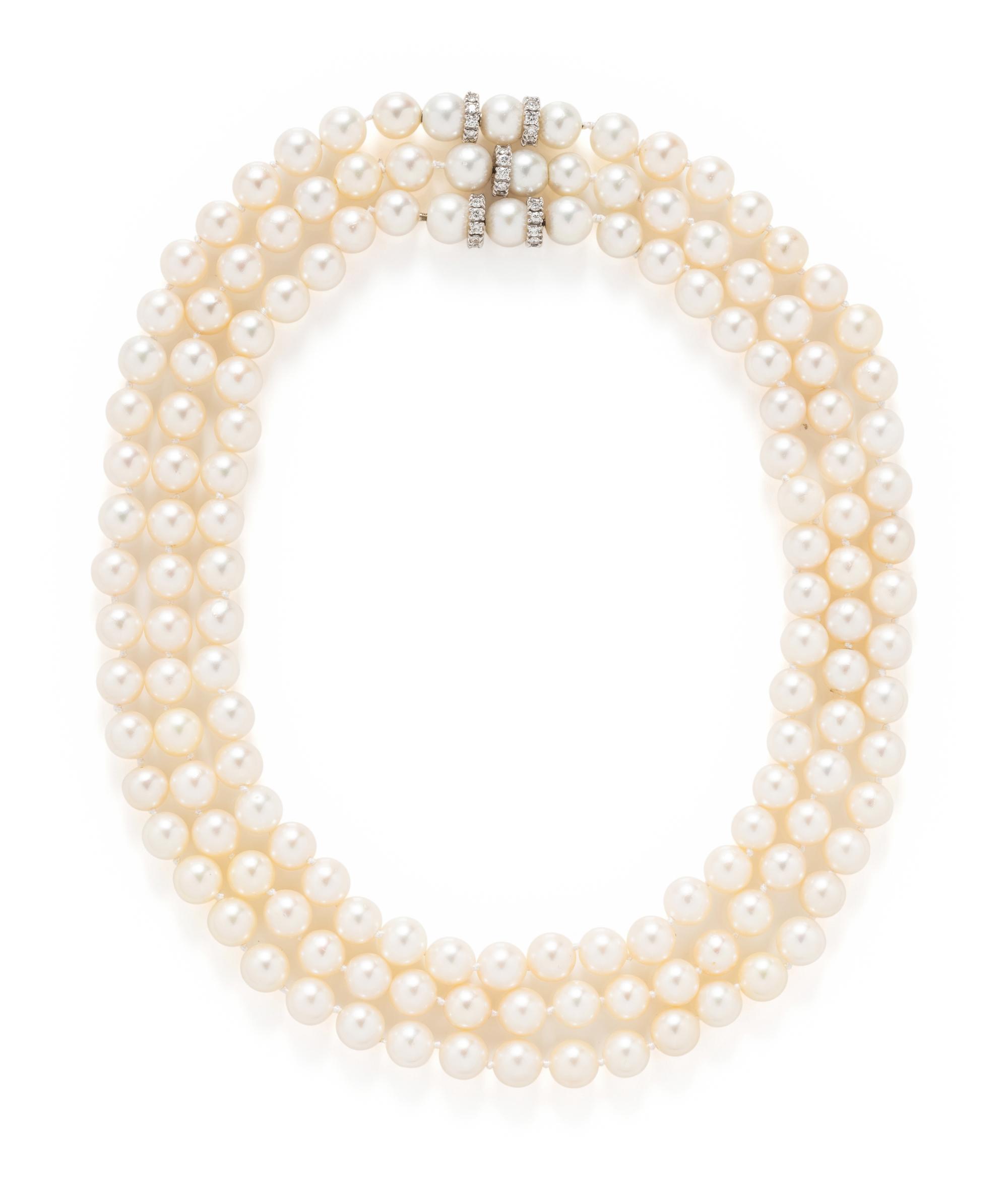 COLLECTION OF CONVERTIBLE CULTURED PEARL AND DIAMOND NECKLACES