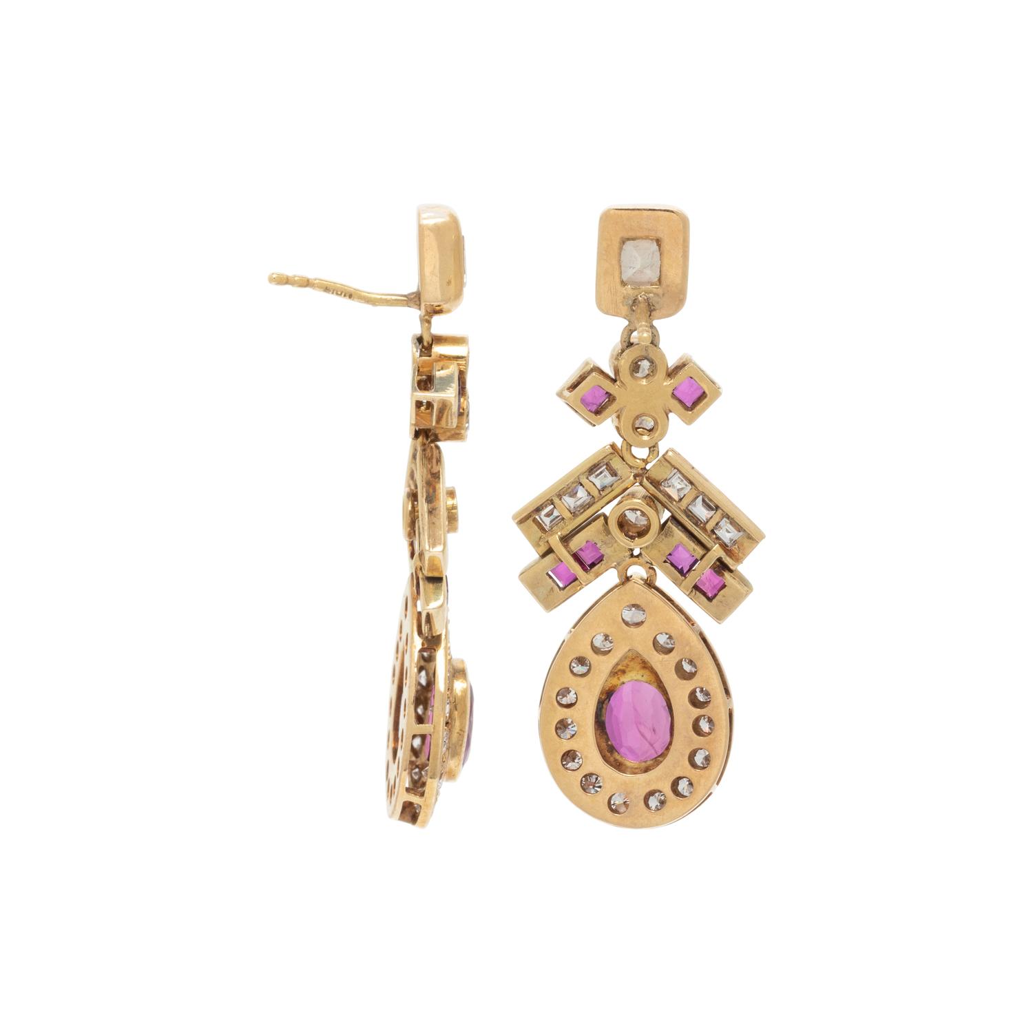 YELLOW GOLD, RUBY AND DIAMOND EARRINGS