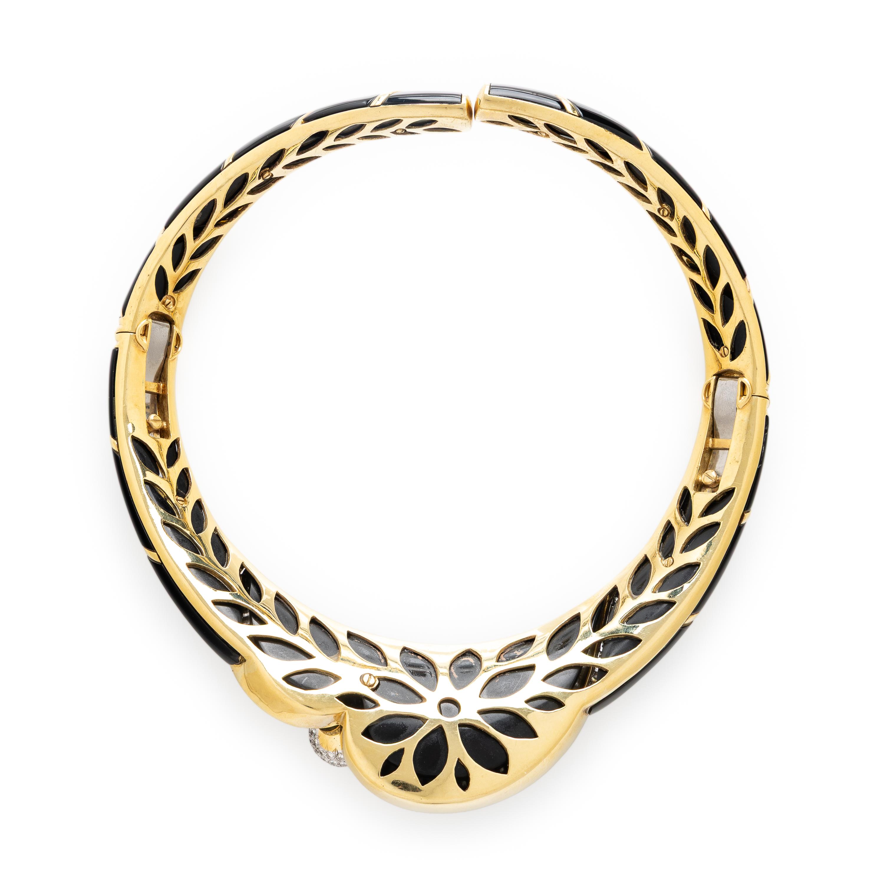 Onyx, Diamond, and Yellow Gold Collar Necklace