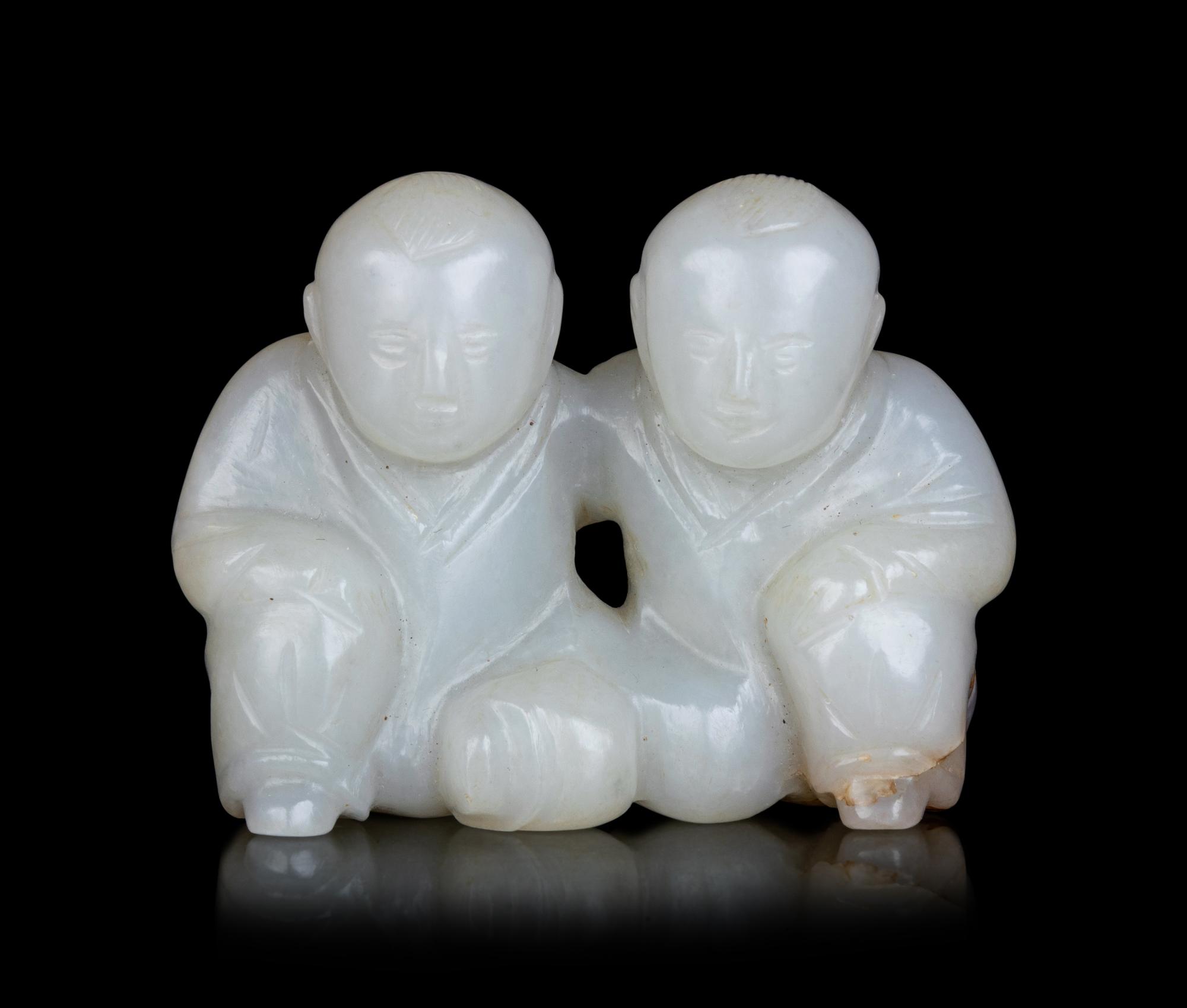 A Chinese Jade Figure of Two Boys