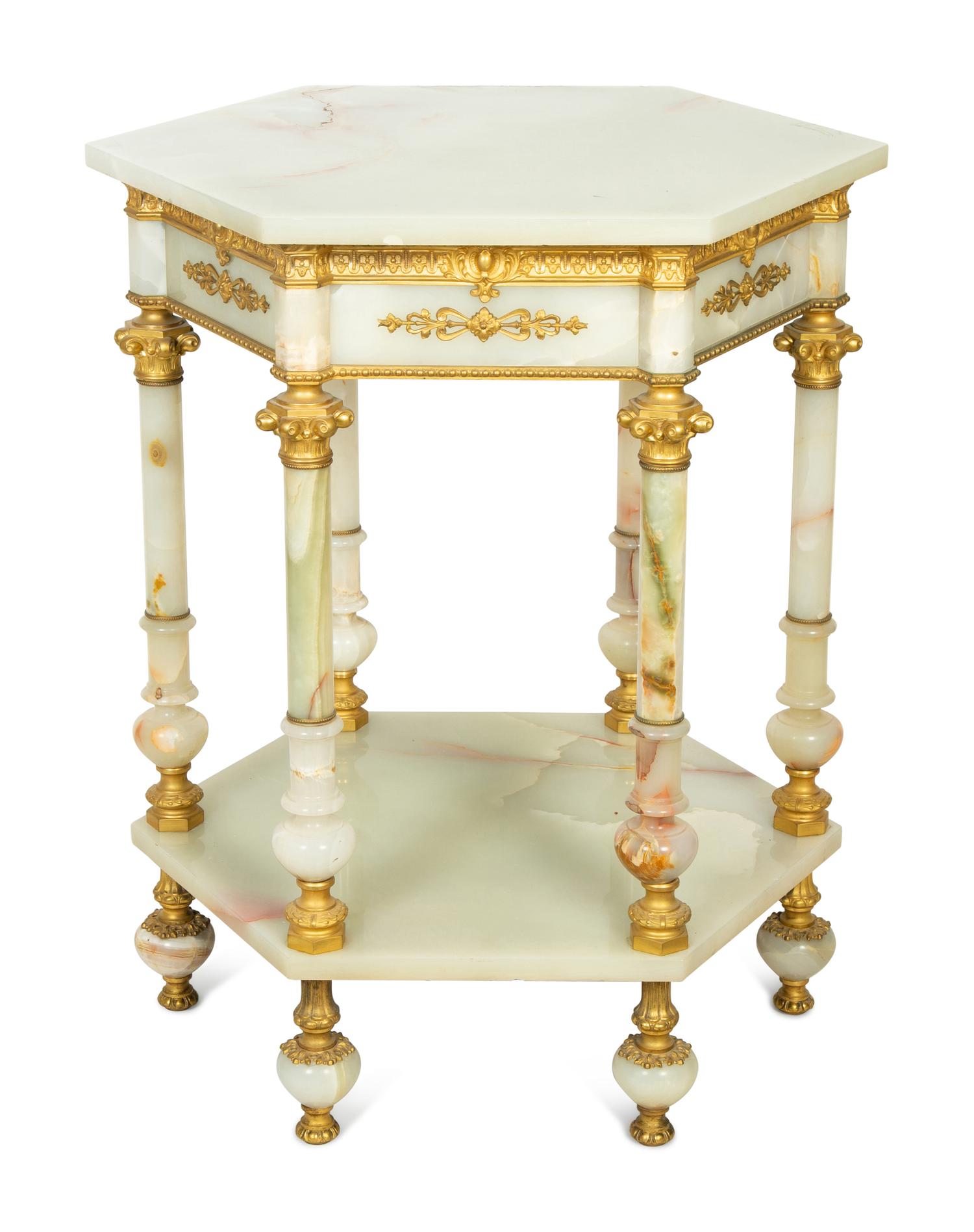 A Continental Gilt Bronze and Onyx Side Table