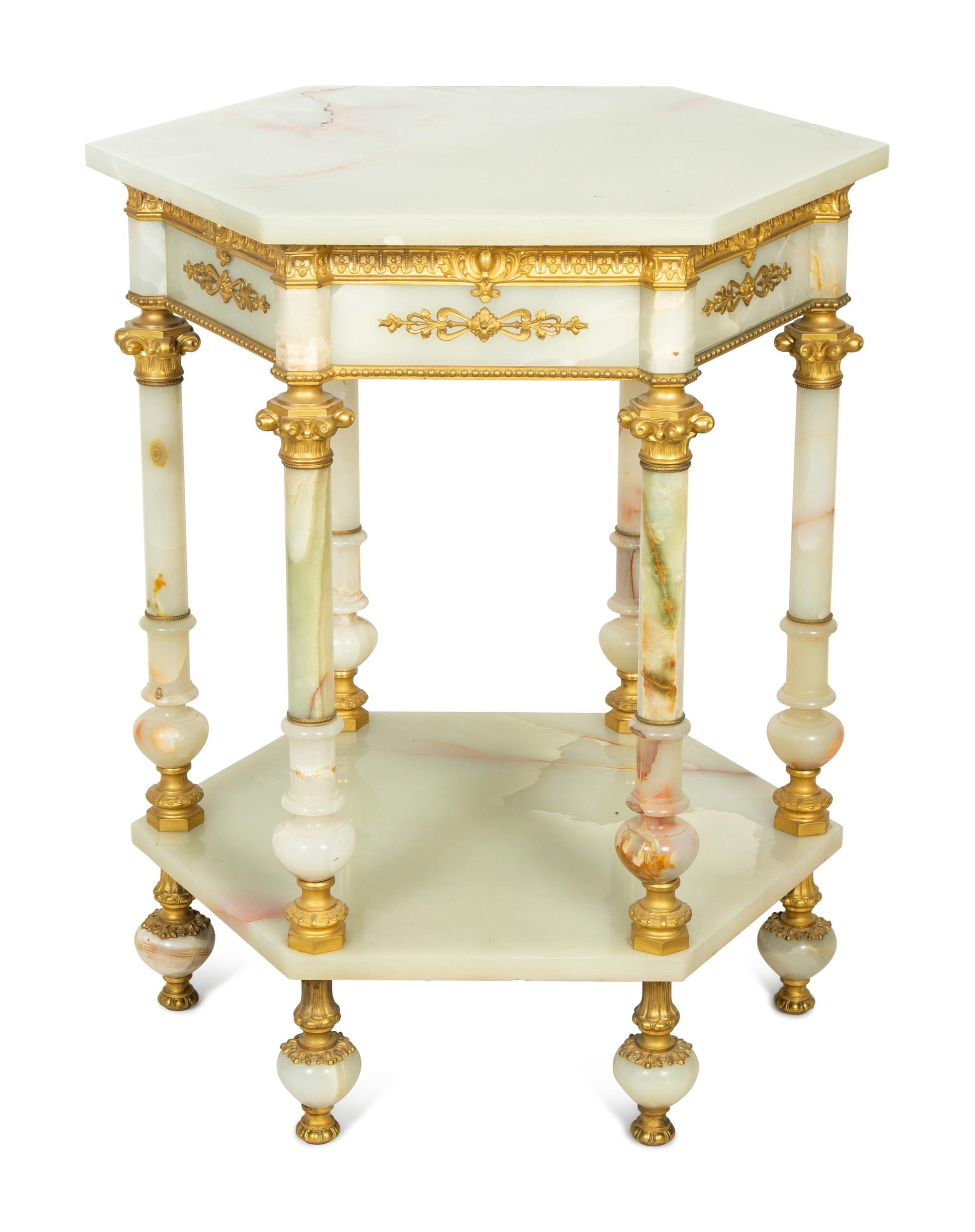 A Continental Gilt Bronze and Onyx Side Table