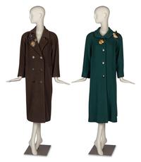 Two Rizik Brothers Winter Coats with a Collection of Brooches