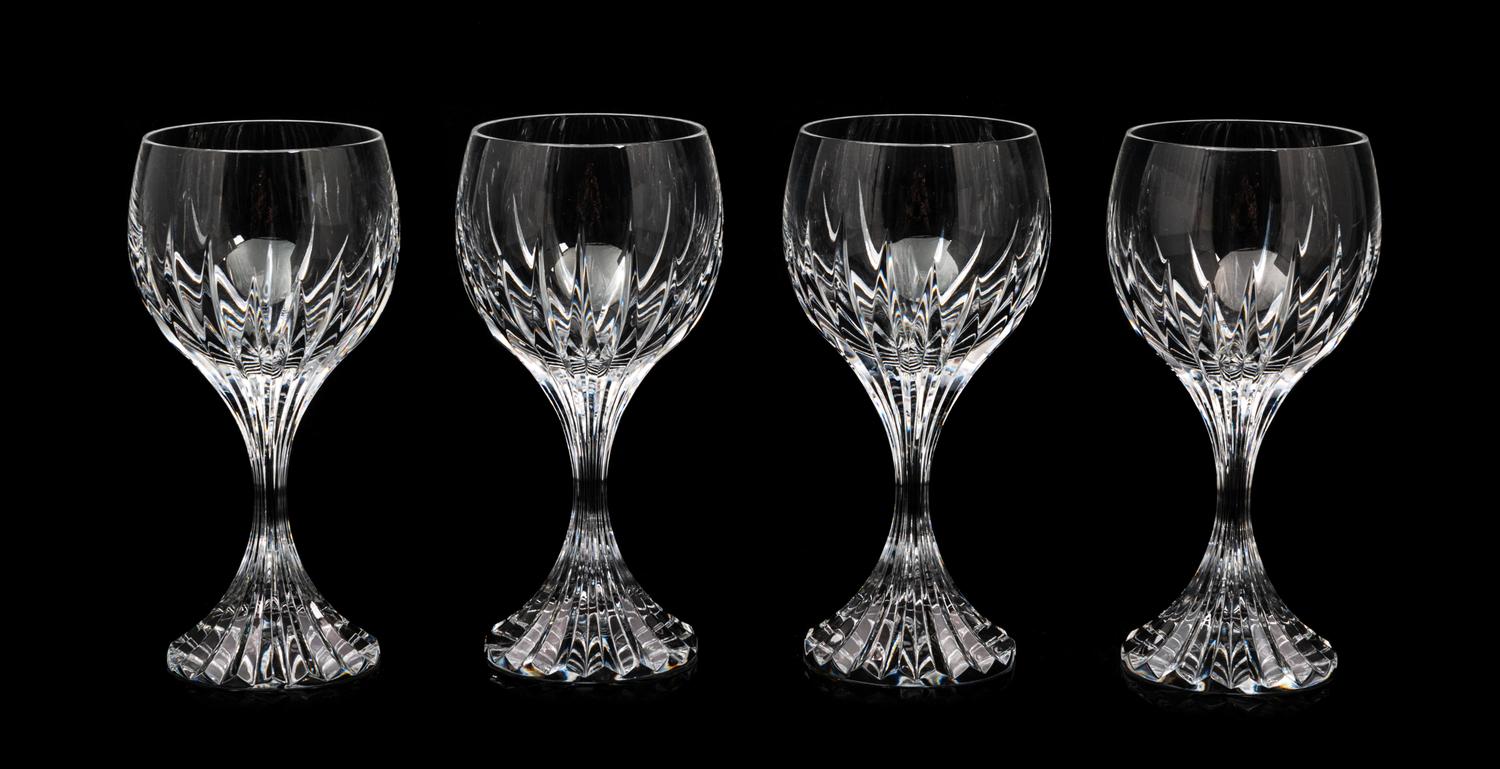 A Set of Twelve Baccarat Wine Glasses Height 6 3/8 inches.