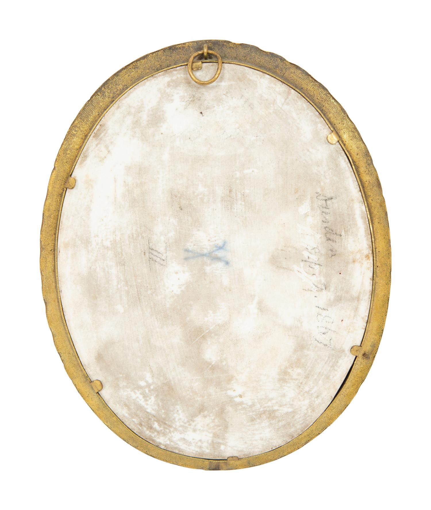 A Dresden Painted Porcelain Oval Plaque of the Madonna and Child
