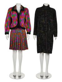 Two Designer Ensembles: One Two Piece Yves Saint Laurent Ensemble and One Emanuel Ungaro Coat, 1980s