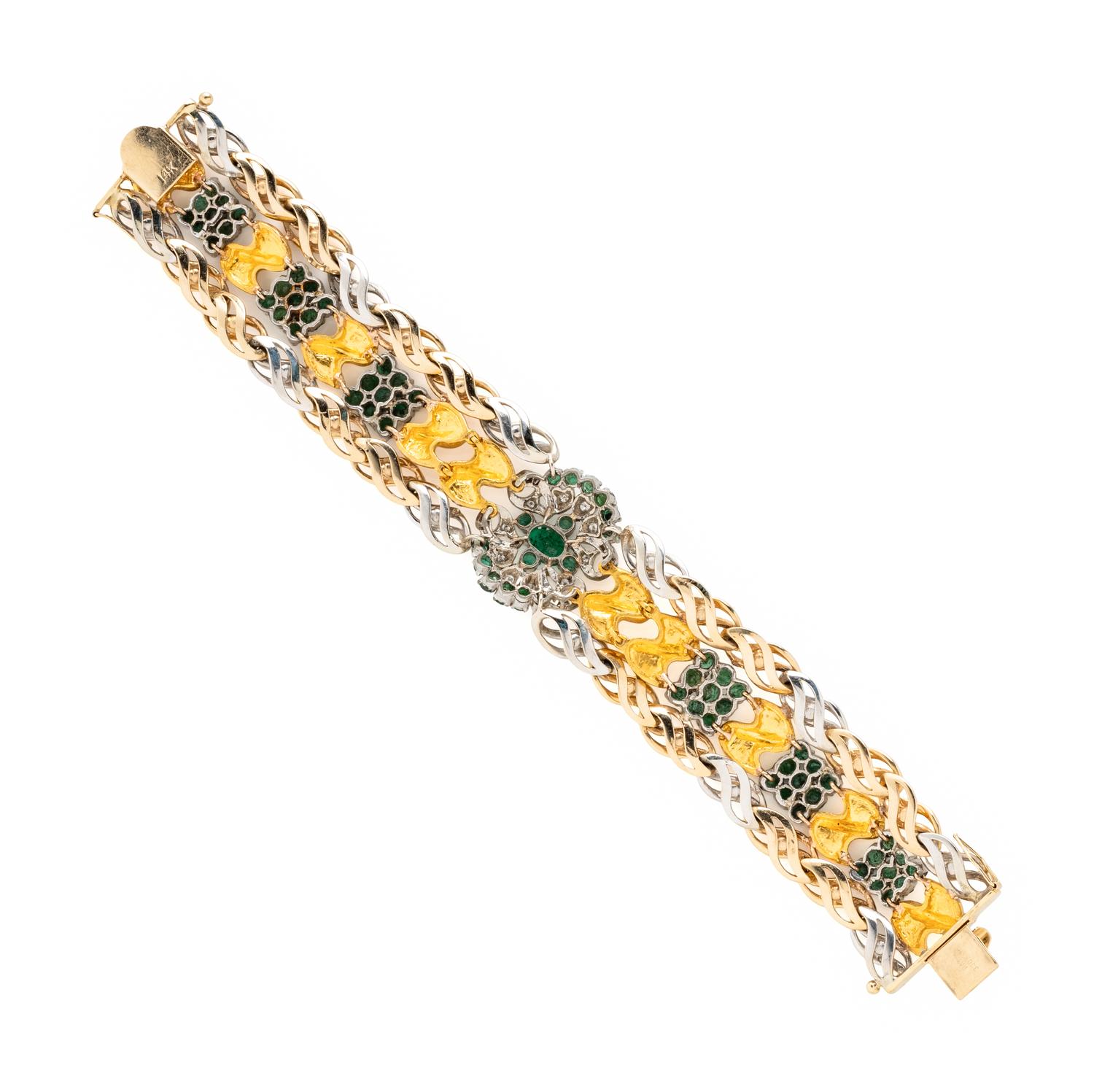 BICOLOR GOLD, EMERALD, AND DIAMOND BRACELET